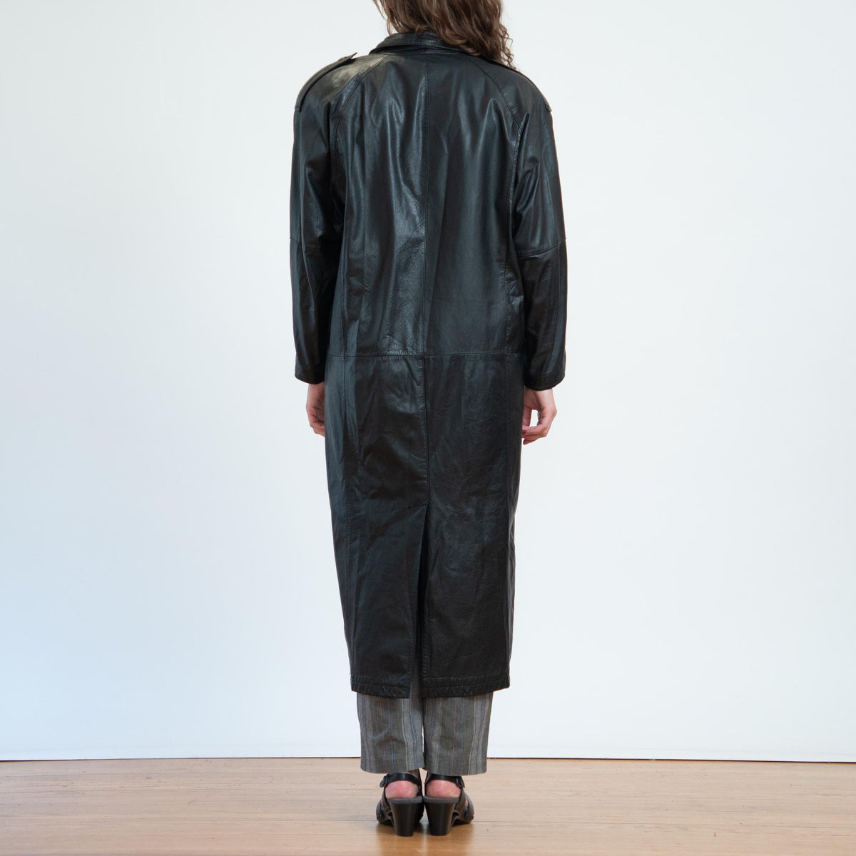 Vintage 80s Black Leather Duster Jacket - Small to Medium | Single Breasted Goth Trench Coat