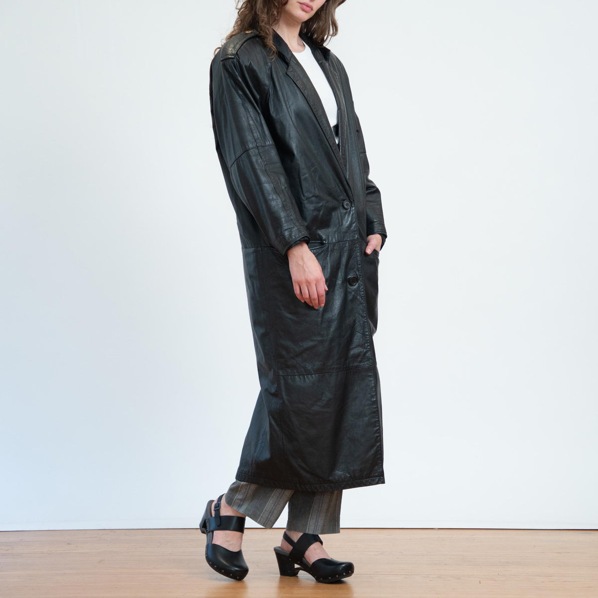 Vintage 80s Black Leather Duster Jacket - Small to Medium | Single Breasted Goth Trench Coat