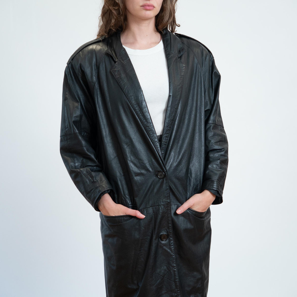 Vintage 80s Black Leather Duster Jacket - Small to Medium | Single Breasted Goth Trench Coat