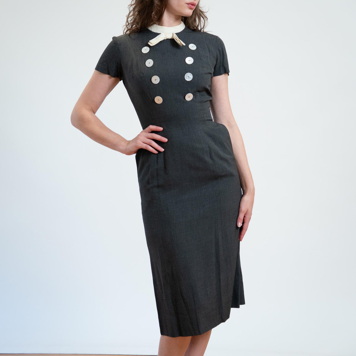 Vintage 50s 60s Grey Wiggle Dress & Jacket - Small | Matching Set Secretary Midi Pencil Dress
