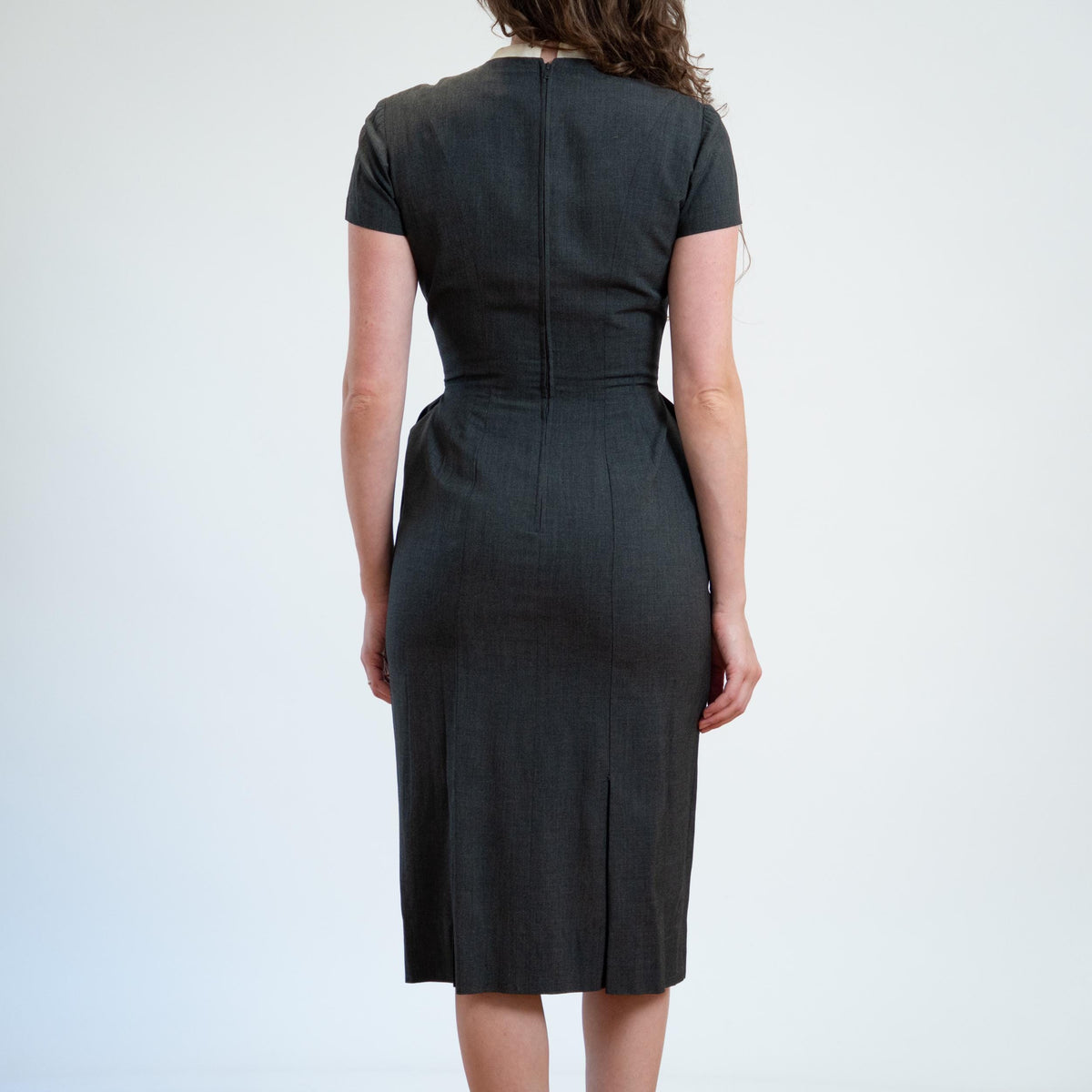 Vintage 50s 60s Grey Wiggle Dress & Jacket - Small | Matching Set Secretary Midi Pencil Dress