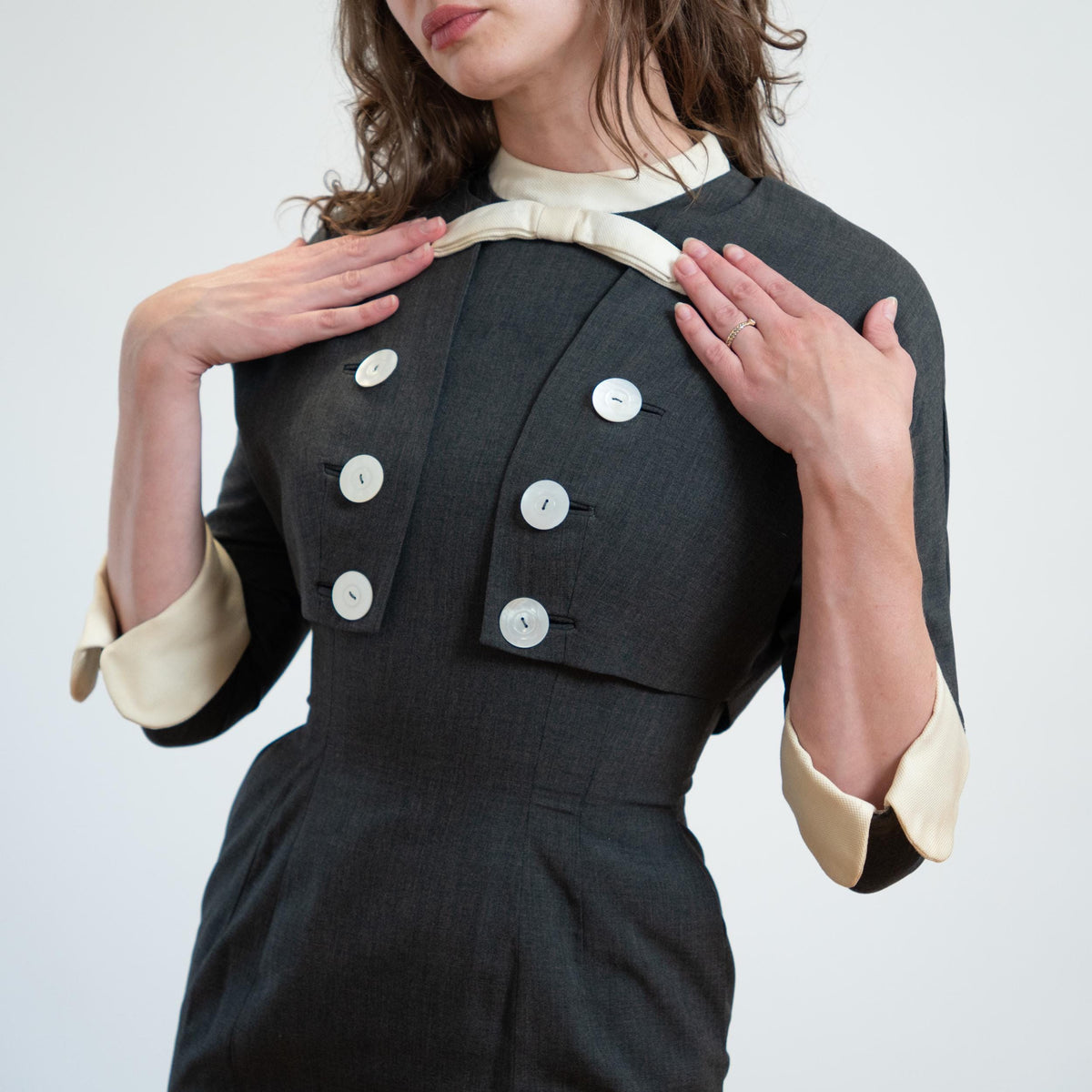 Vintage 50s 60s Grey Wiggle Dress & Jacket - Small | Matching Set Secretary Midi Pencil Dress