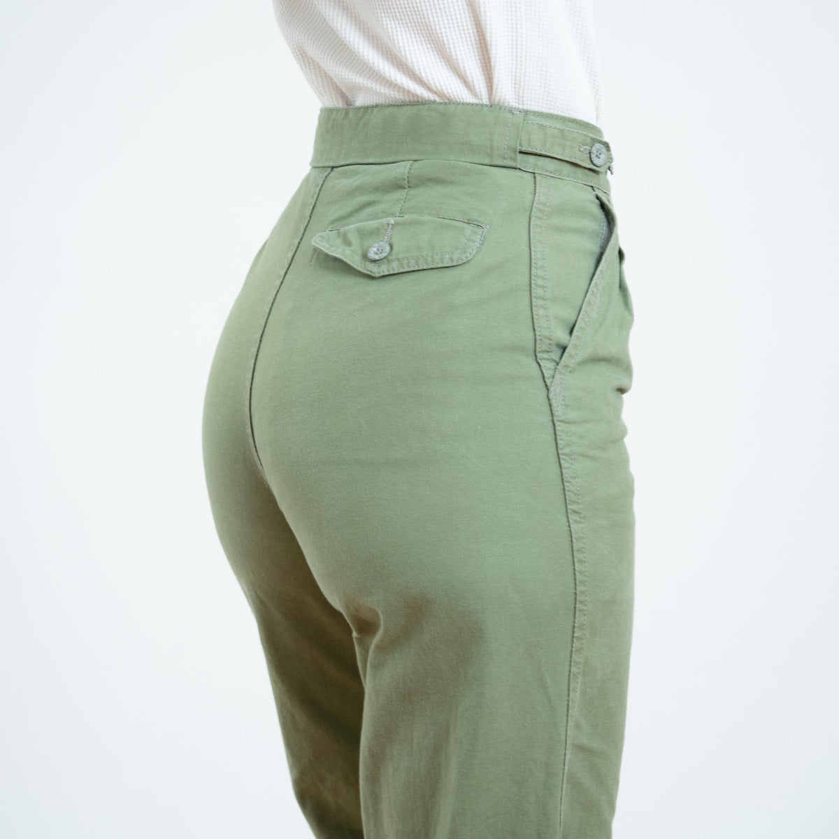 Vintage 80s Sage Green Cotton Pleated Trousers - Extra Small, 25" Waist | High Waisted Straight Leg Pants