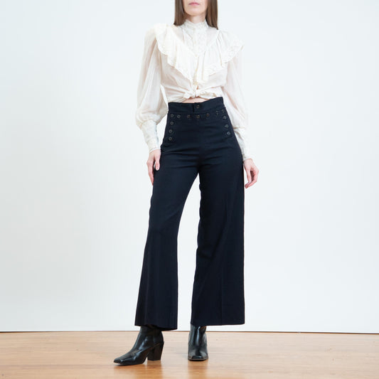 Vintage 60s US Navy Wool Sailor Pants - Small, 27" Waist | Flared Anchor Button Crackerjack Uniform Trousers