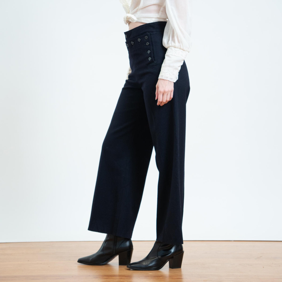 Vintage 60s US Navy Wool Sailor Pants - Small, 27" Waist | Flared Anchor Button Crackerjack Uniform Trousers