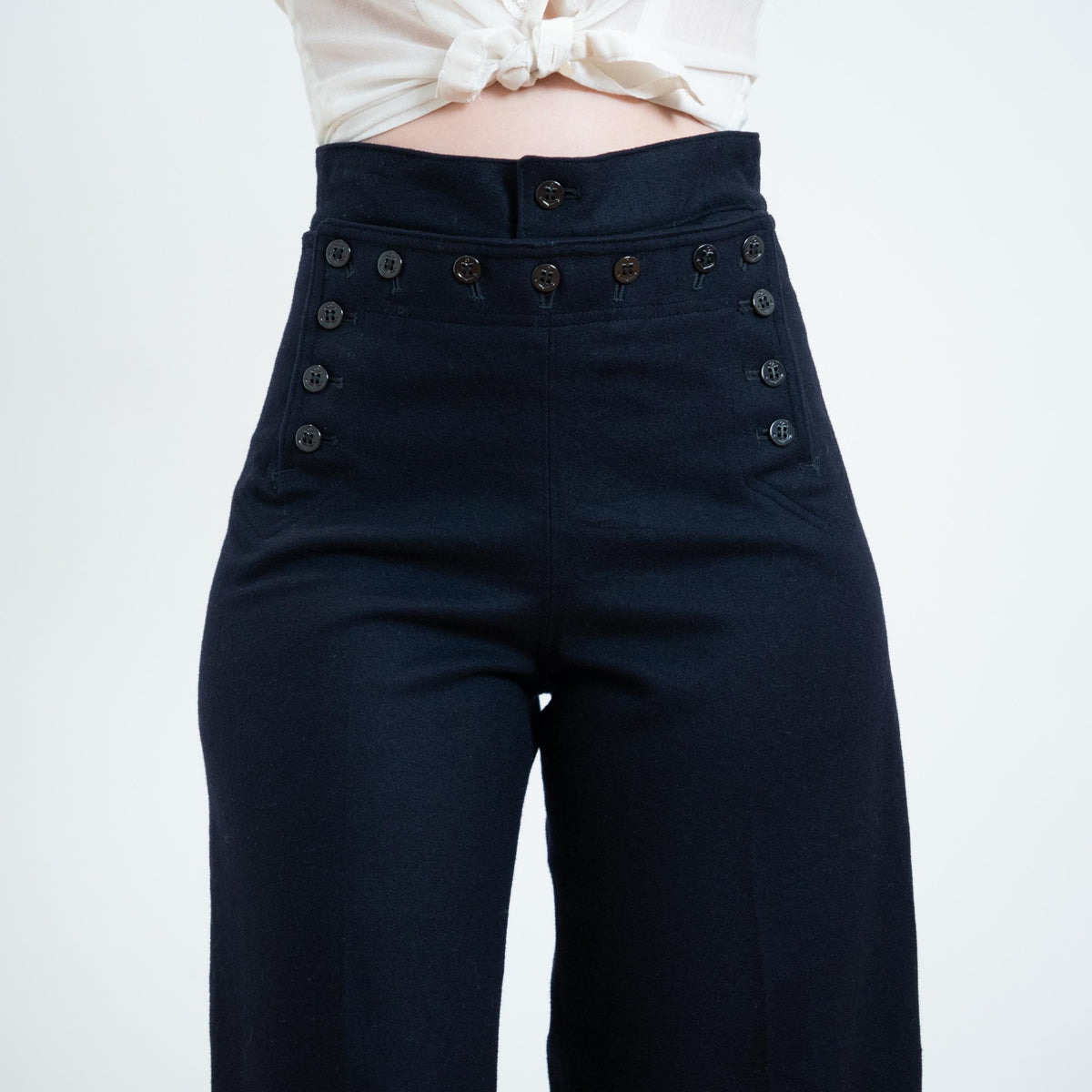 Vintage 60s US Navy Wool Sailor Pants - Small, 27" Waist | Flared Anchor Button Crackerjack Uniform Trousers