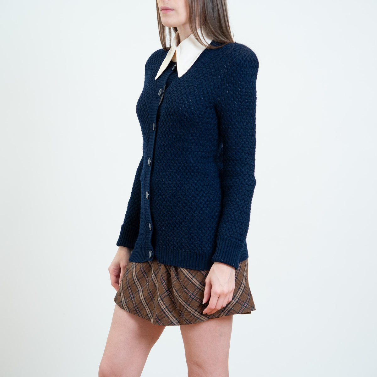 Vintage 70s Valentino Navy Knit Cardigan - Extra Small | Button Up Fitted Lightweight Sweater