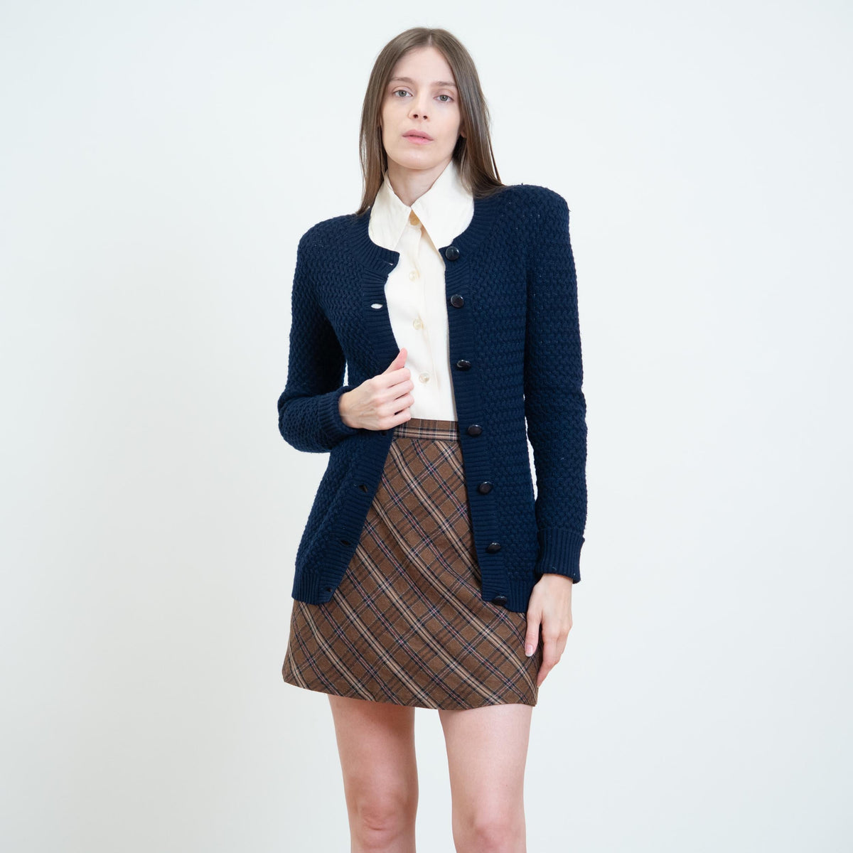 Vintage 70s Valentino Navy Knit Cardigan - Extra Small | Button Up Fitted Lightweight Sweater