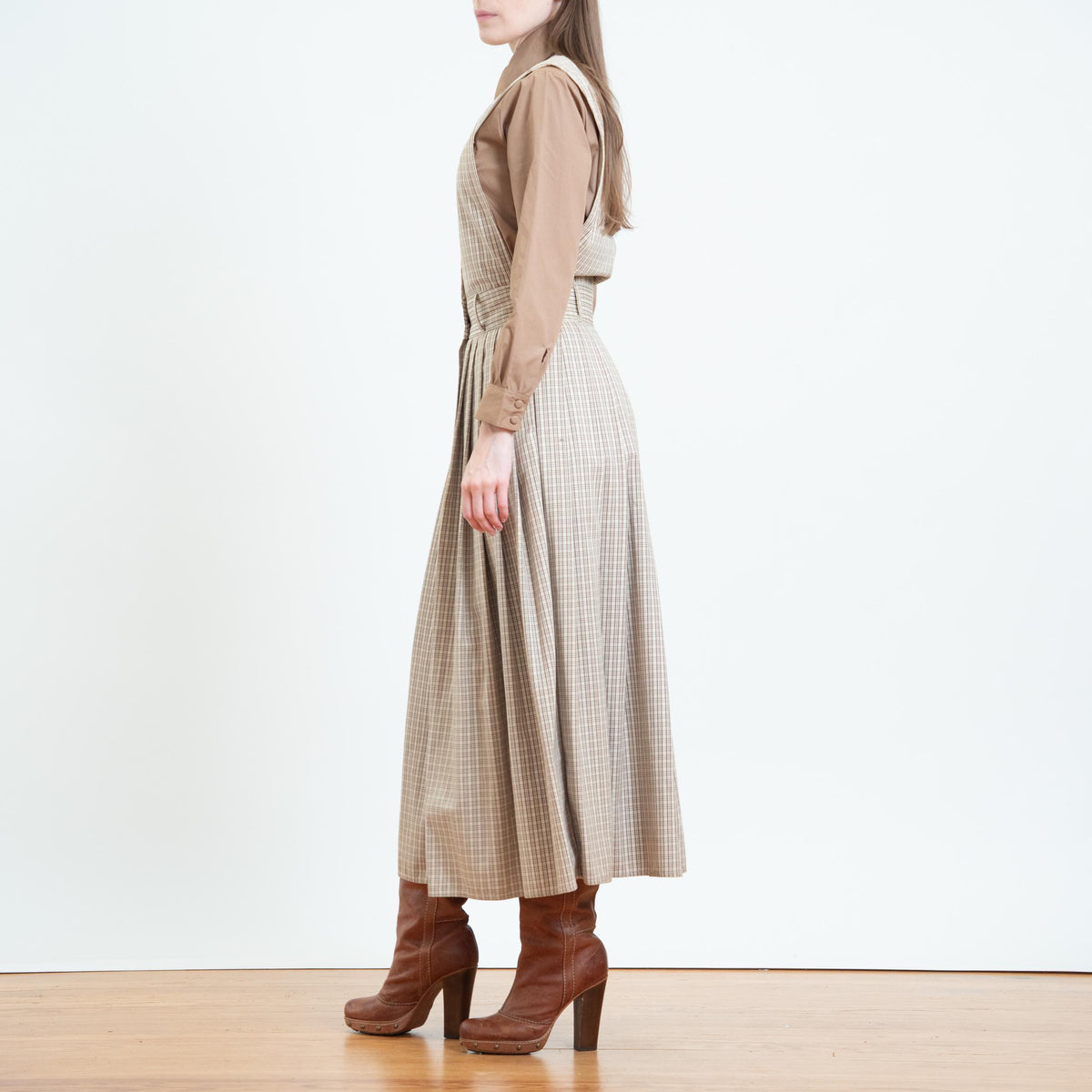 Vintage 90s Plaid Cotton Pinafore Maxi Dress - Extra Small | Preppy Sleeveless Jumper Dress