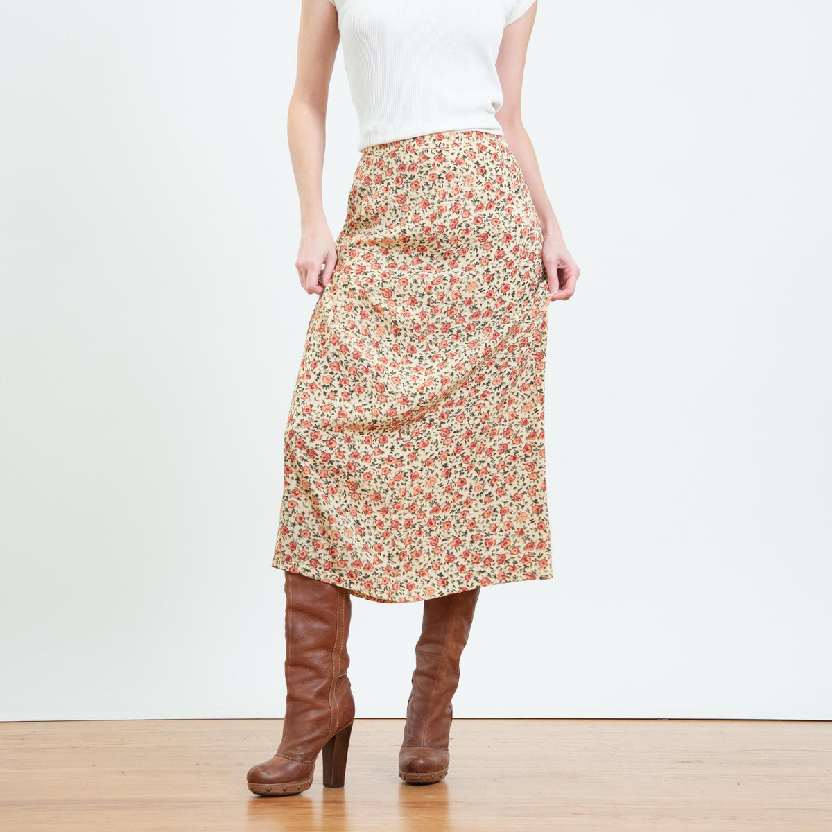 Vintage Y2K Butter Yellow Floral Maxi Skirt - Small, 26” Waist | Boho High Waisted Bias Cut A Line Skirt