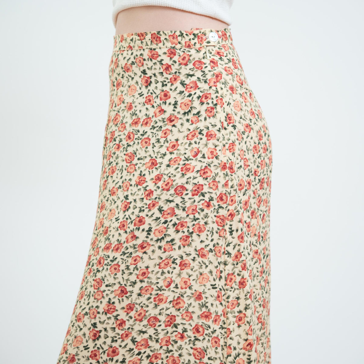 Vintage Y2K Butter Yellow Floral Maxi Skirt - Small, 26” Waist | Boho High Waisted Bias Cut A Line Skirt
