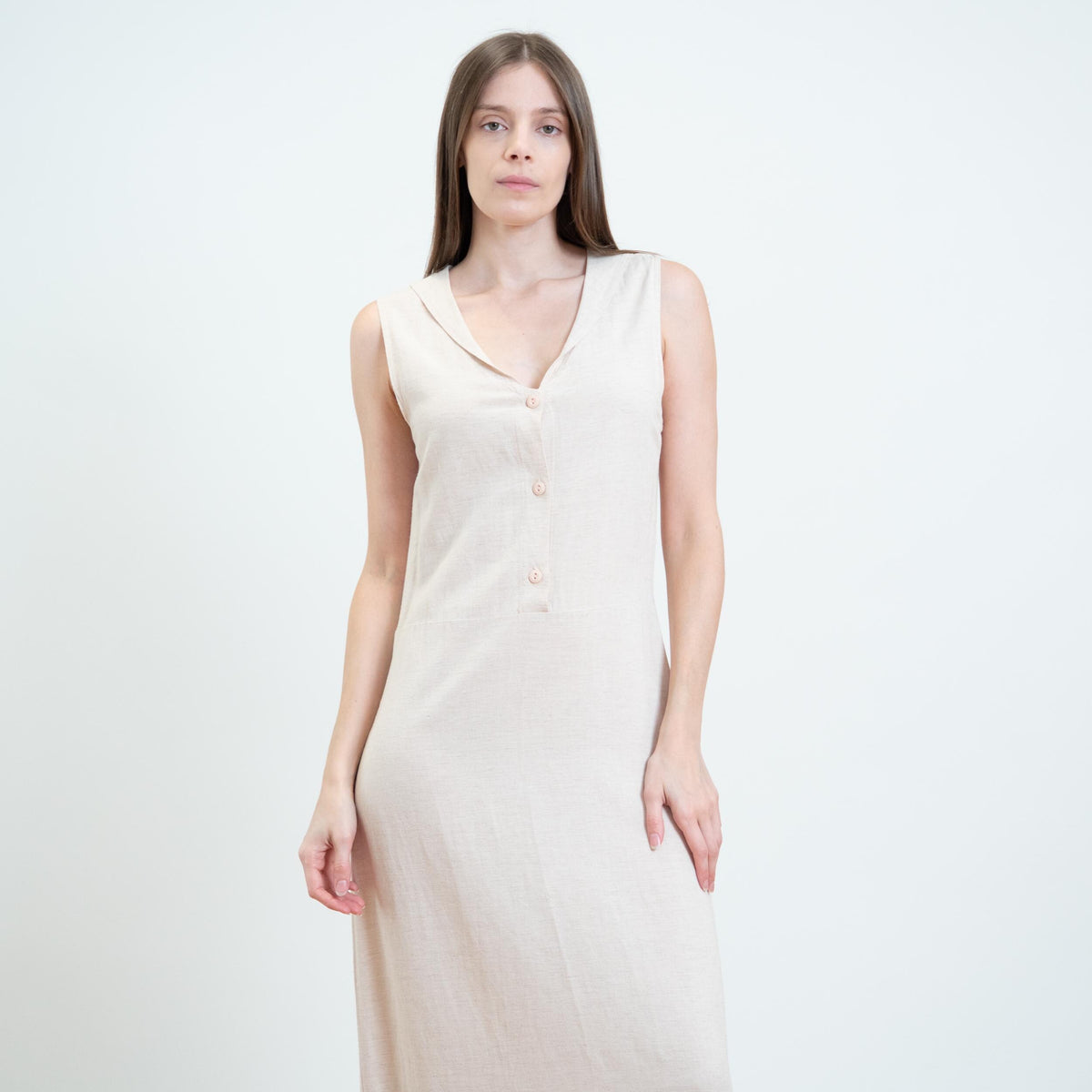 Vintage Y2K Light Blush Sleeveless Maxi Dress - Small | Minimalist Trumpet Hem Pinafore