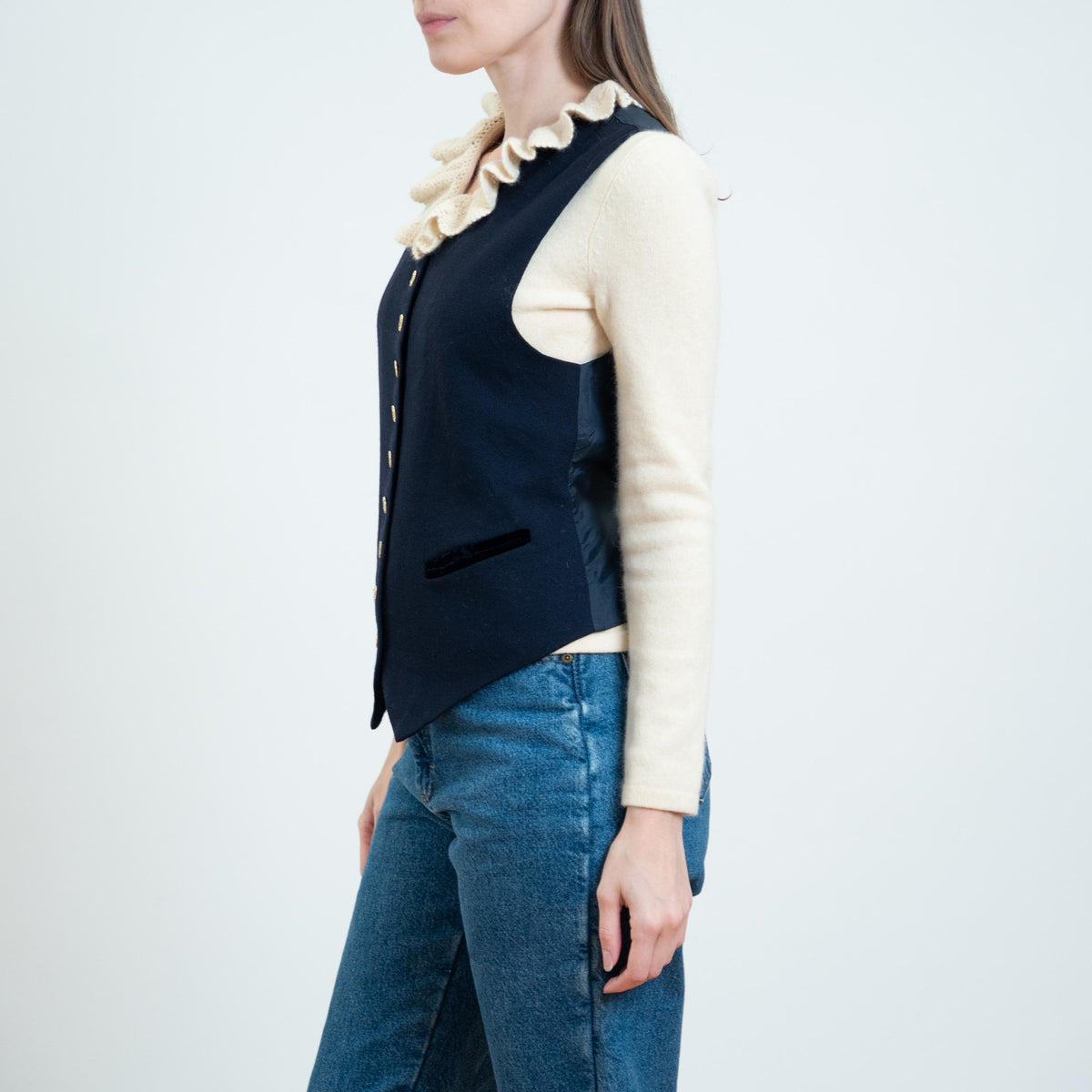 Vintage 90s Navy Wool Suit Vest - Small to Medium | Button Up Sleeveless Layering Top