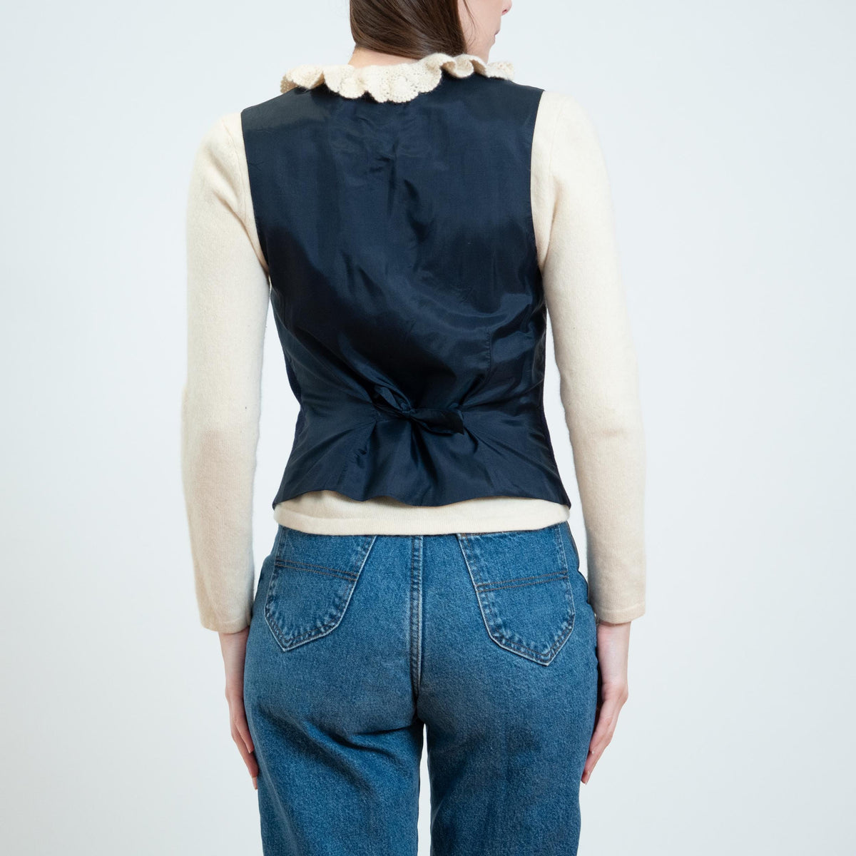 Vintage 90s Navy Wool Suit Vest - Small to Medium | Button Up Sleeveless Layering Top