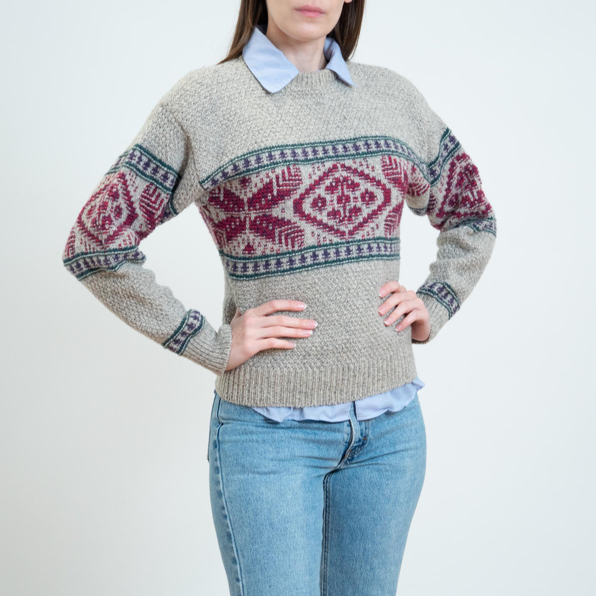 Vintage 90s American Eagle Fair Isle Sweater - Small | Cotton Chunky Knit Pullover