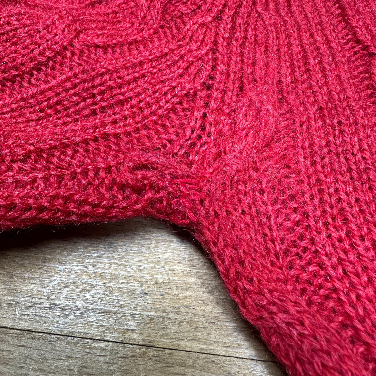 Vintage 90s Cherry Red Elbow Patch Sweater - Small | Lands’ End Cable Knit Pullover