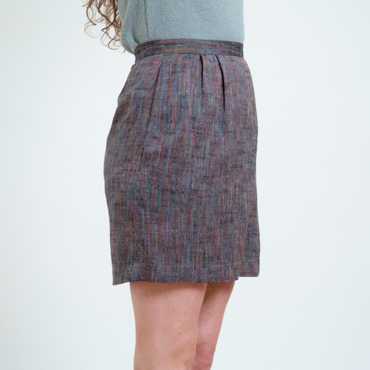 Vintage 90s Rainbow Nep Mini Skirt - Small, 27" Waist | High Waisted A Line Tweed Miniskirt