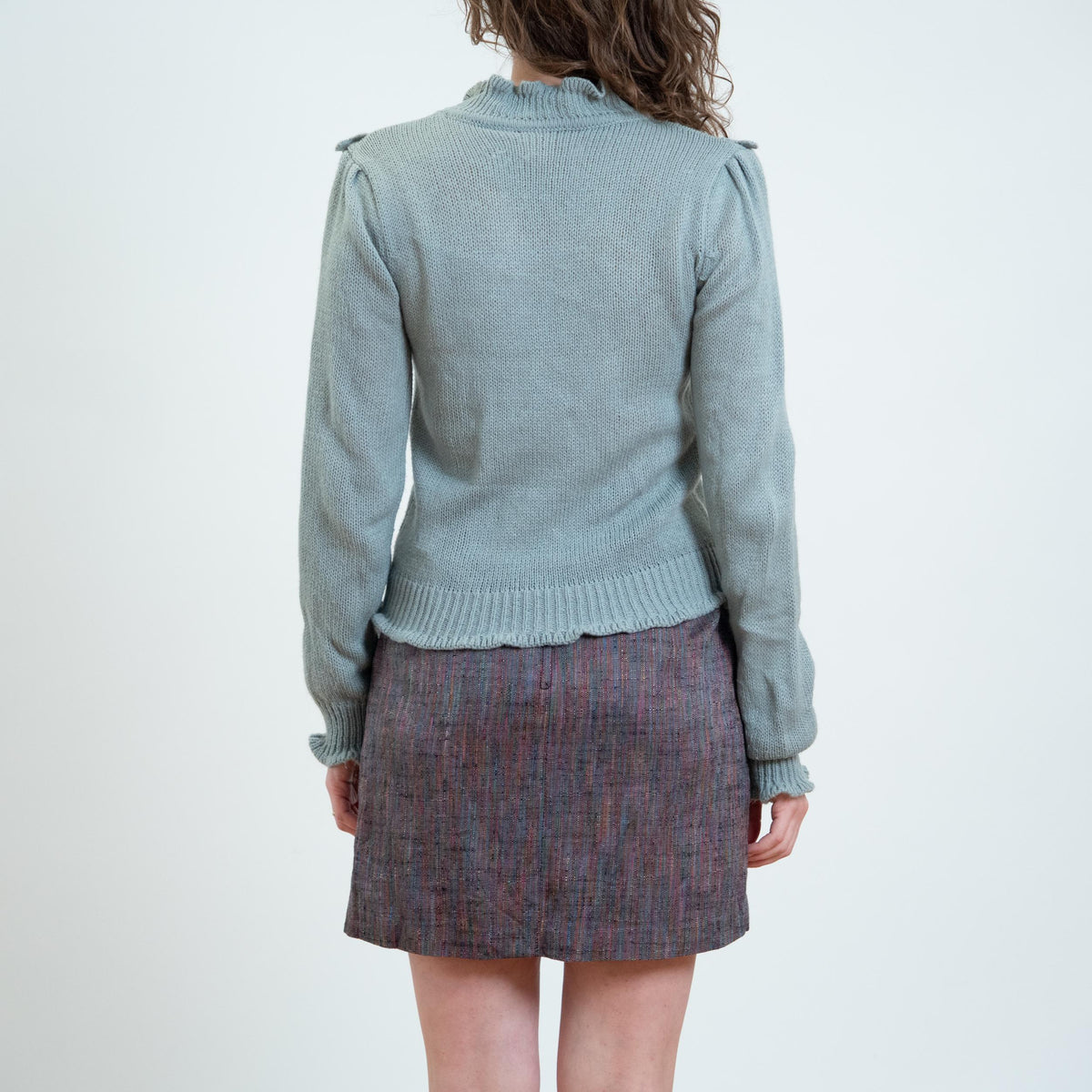 Vintage 80s Does Victorian Grey Knit Ruffle Sweater - Small | Preppy Knit Pullover