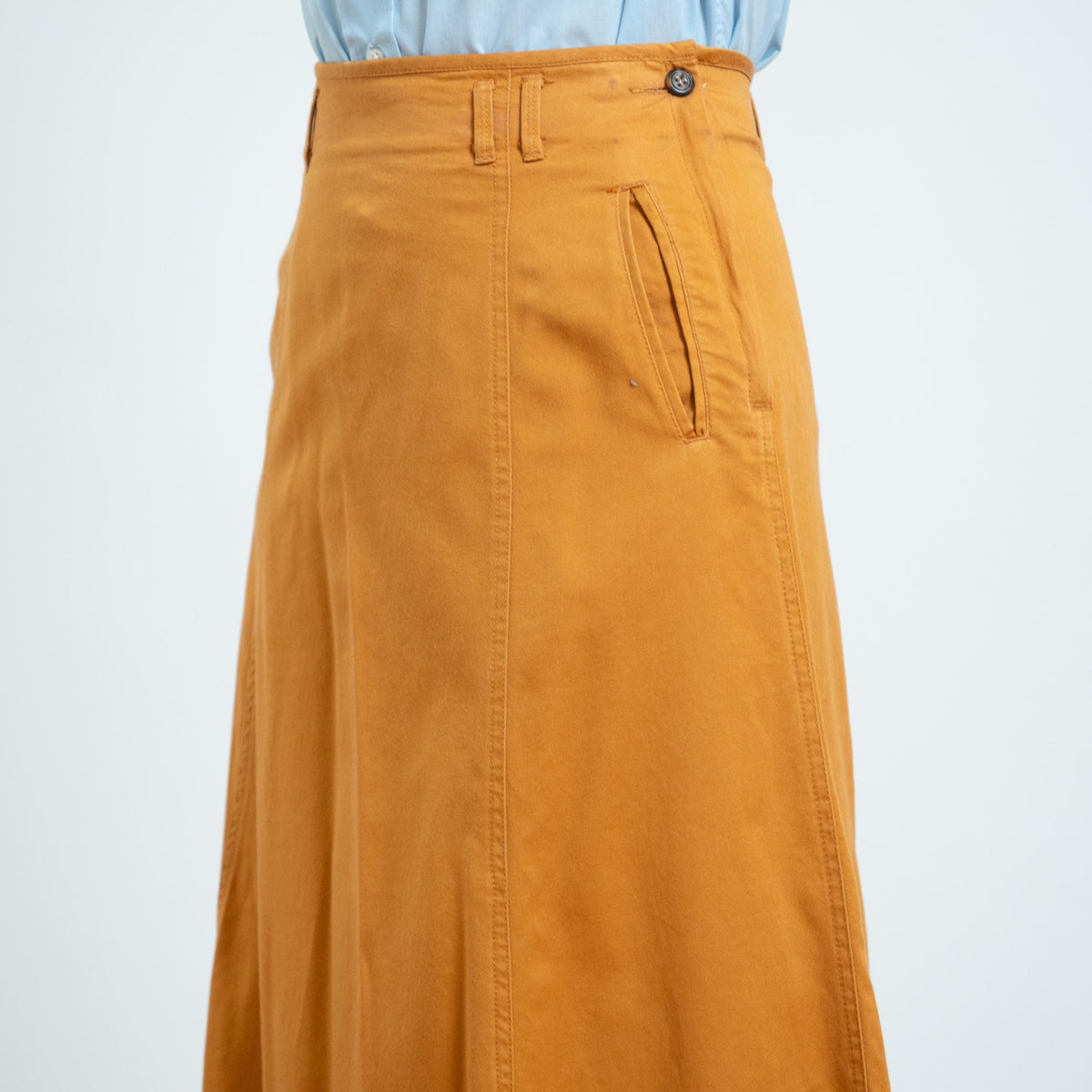 Vintage 90s Mustard A-Line Midi Skirt - Small, 27" Waist | Lizwear High Waisted Cotton Skirt