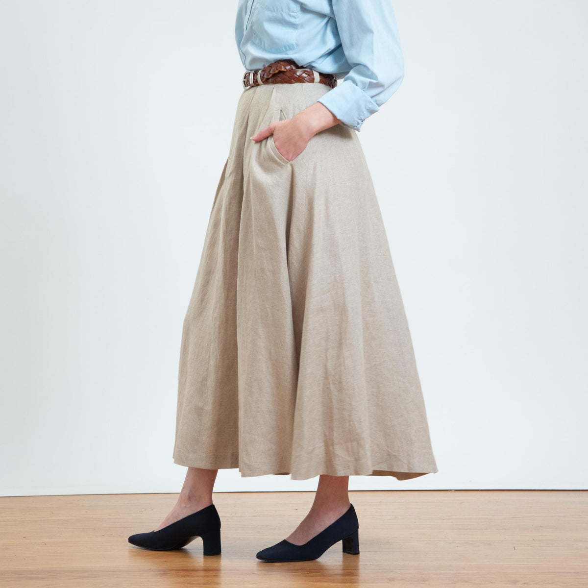 Vintage 80s Ralph Lauren Oatmeal Linen Riding Skirt - Small, 26" Waist | English Country A Line Maxi Skirt
