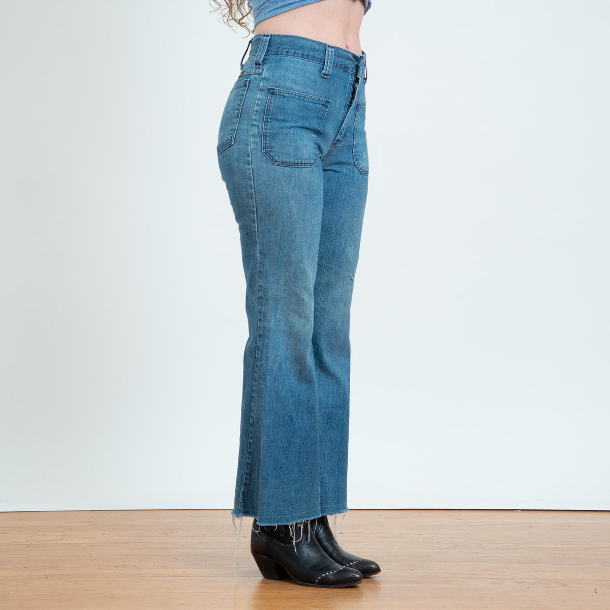 Vintage 70s Wrangler Flared Sailor Jeans - Unisex Small, 29" Waist | Distressed Mid Rise Denim Bell Bottoms