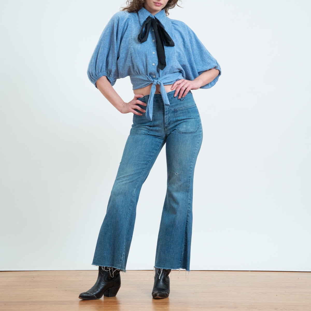 Vintage 70s Wrangler Flared Sailor Jeans - Unisex Small, 29" Waist | Distressed Mid Rise Denim Bell Bottoms