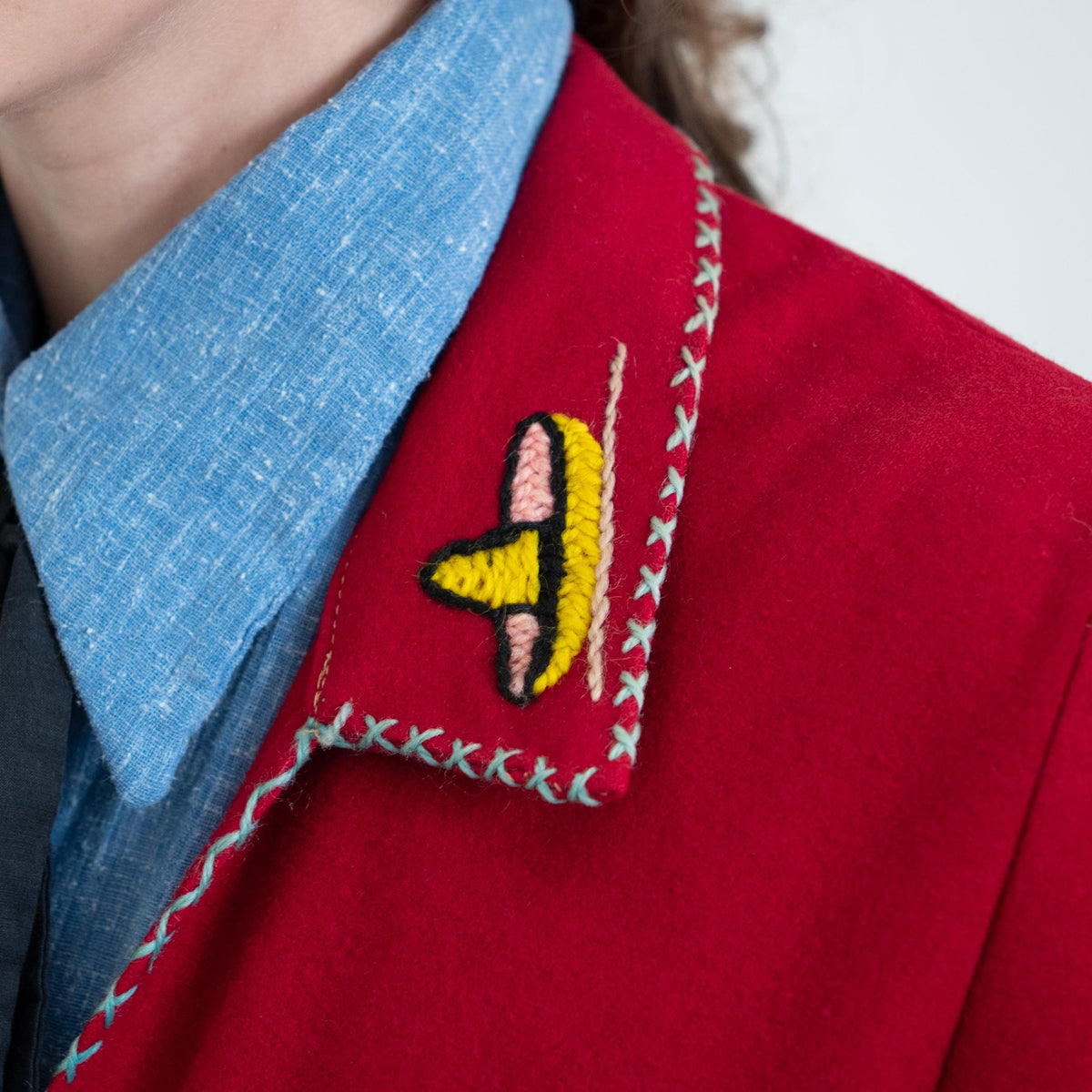 Vintage 1940s Mexican Embroidered Tourist Jacket - Small | 40s Red Wool Souvenir Novelty Blazer