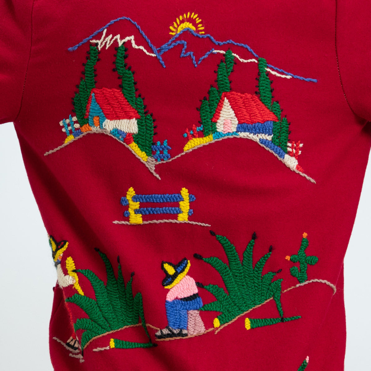 Vintage 1940s Mexican Embroidered Tourist Jacket - Small | 40s Red Wool Souvenir Novelty Blazer