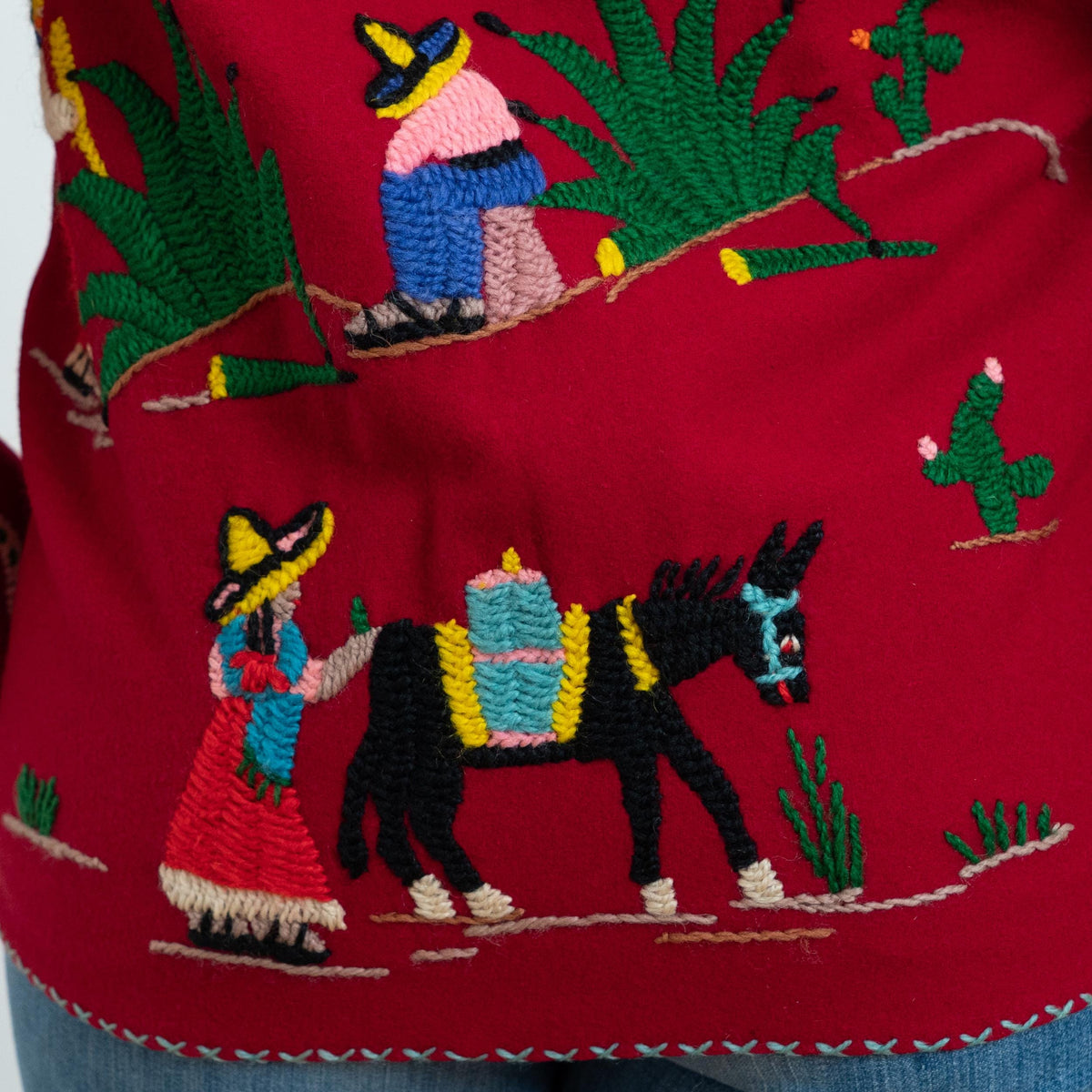 Vintage 1940s Mexican Embroidered Tourist Jacket - Small | 40s Red Wool Souvenir Novelty Blazer