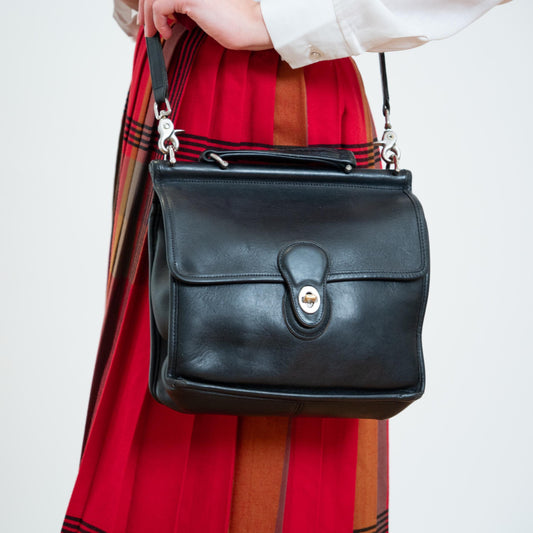 Vintage 90s Coach Willis Black Leather Bag #9927 | Designer Top Handle Crossbody Purse
