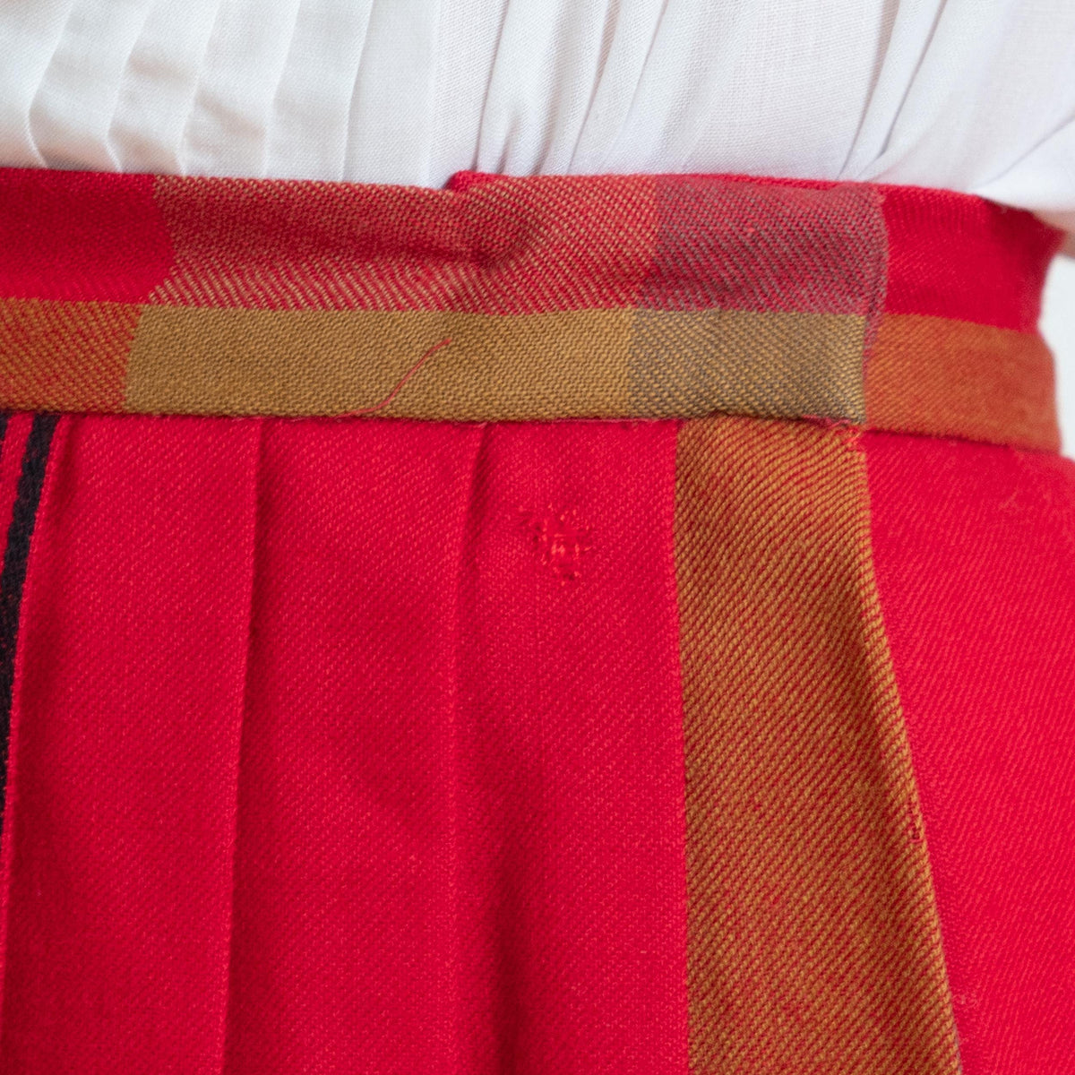 Vintage 80s Red Plaid Wool Pleated Midi Skirt - Small, 26" Waist | High Waisted Tartan Academia Skirt