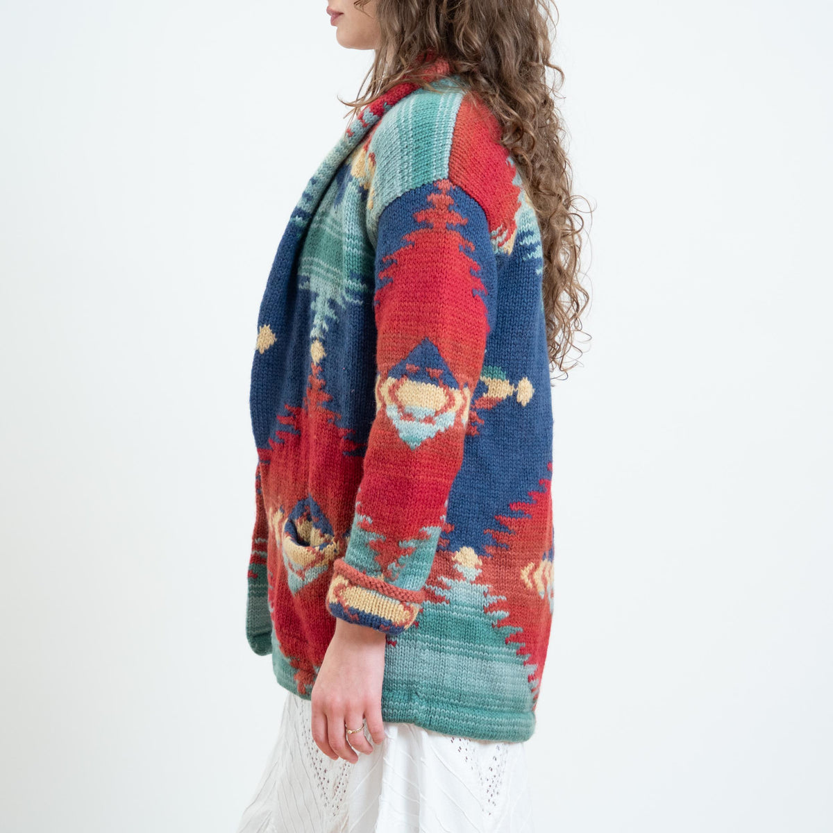 Vintage 90s Ralph Lauren Southwestern Cardigan - Small to Medium | LRL Wool Shawl Collar Wrap Sweater
