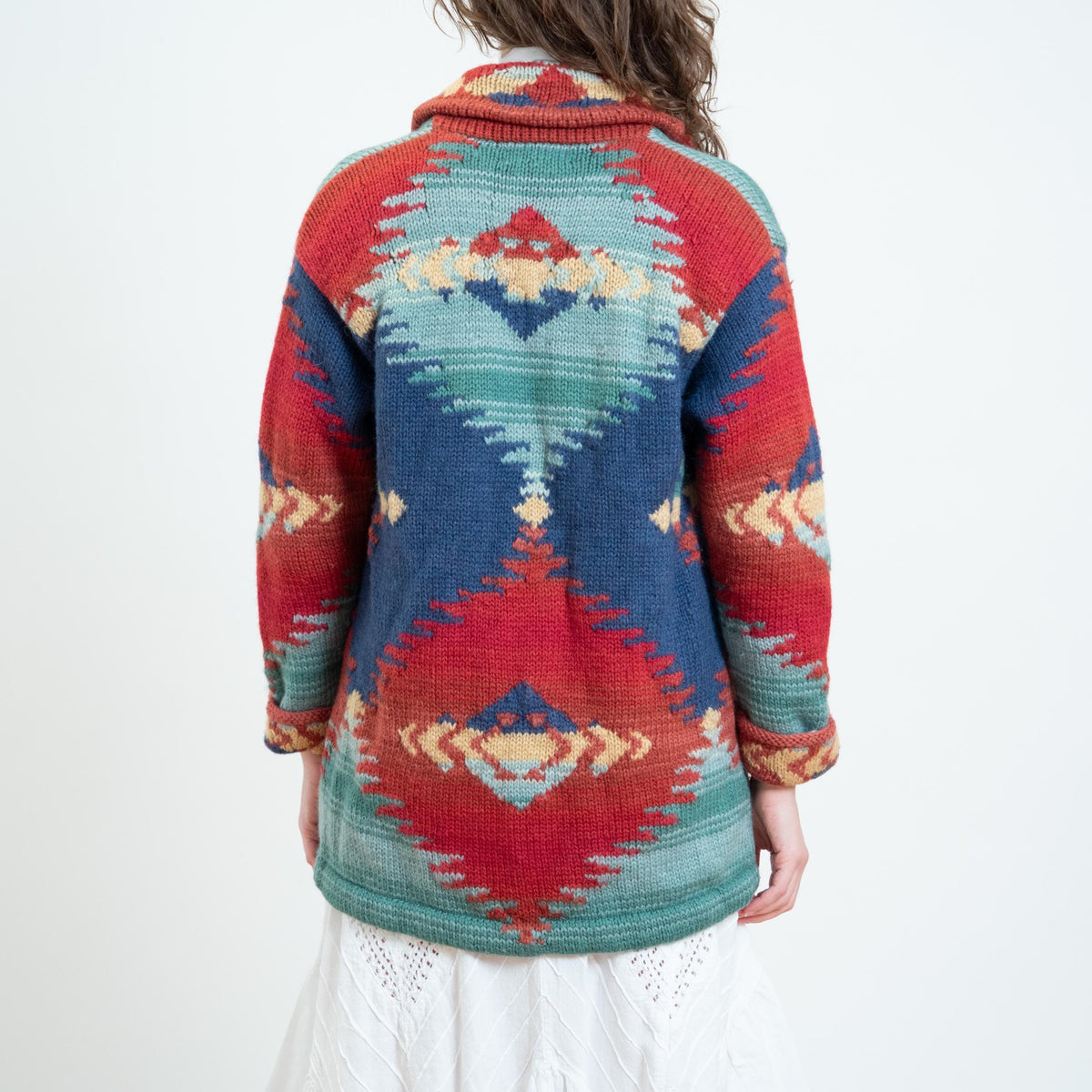 Vintage 90s Ralph Lauren Southwestern Cardigan - Small to Medium | LRL Wool Shawl Collar Wrap Sweater