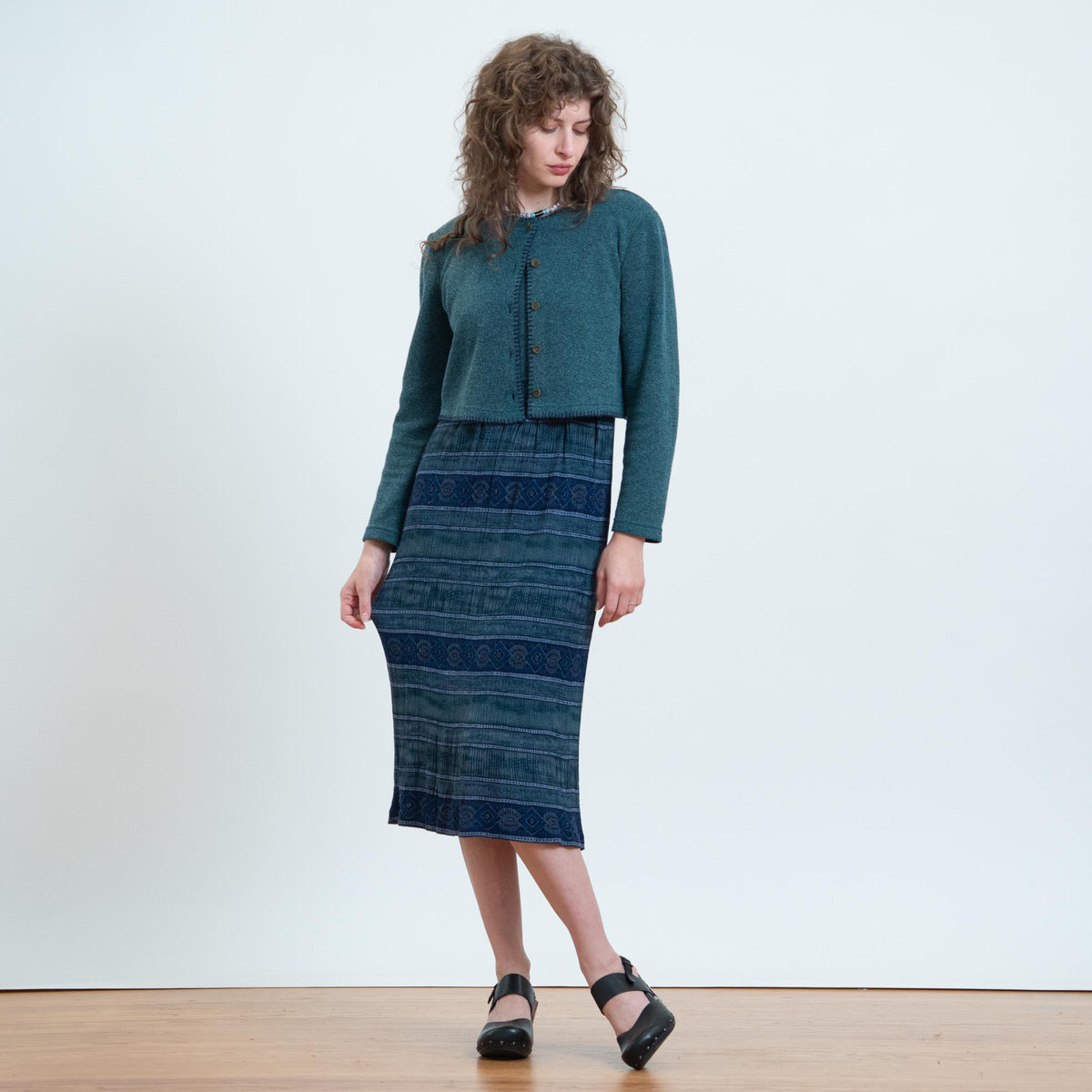 Vintage 90s Dark Teal Dress & Cardigan Set - Medium | Knit Matching Two Piece Outfit