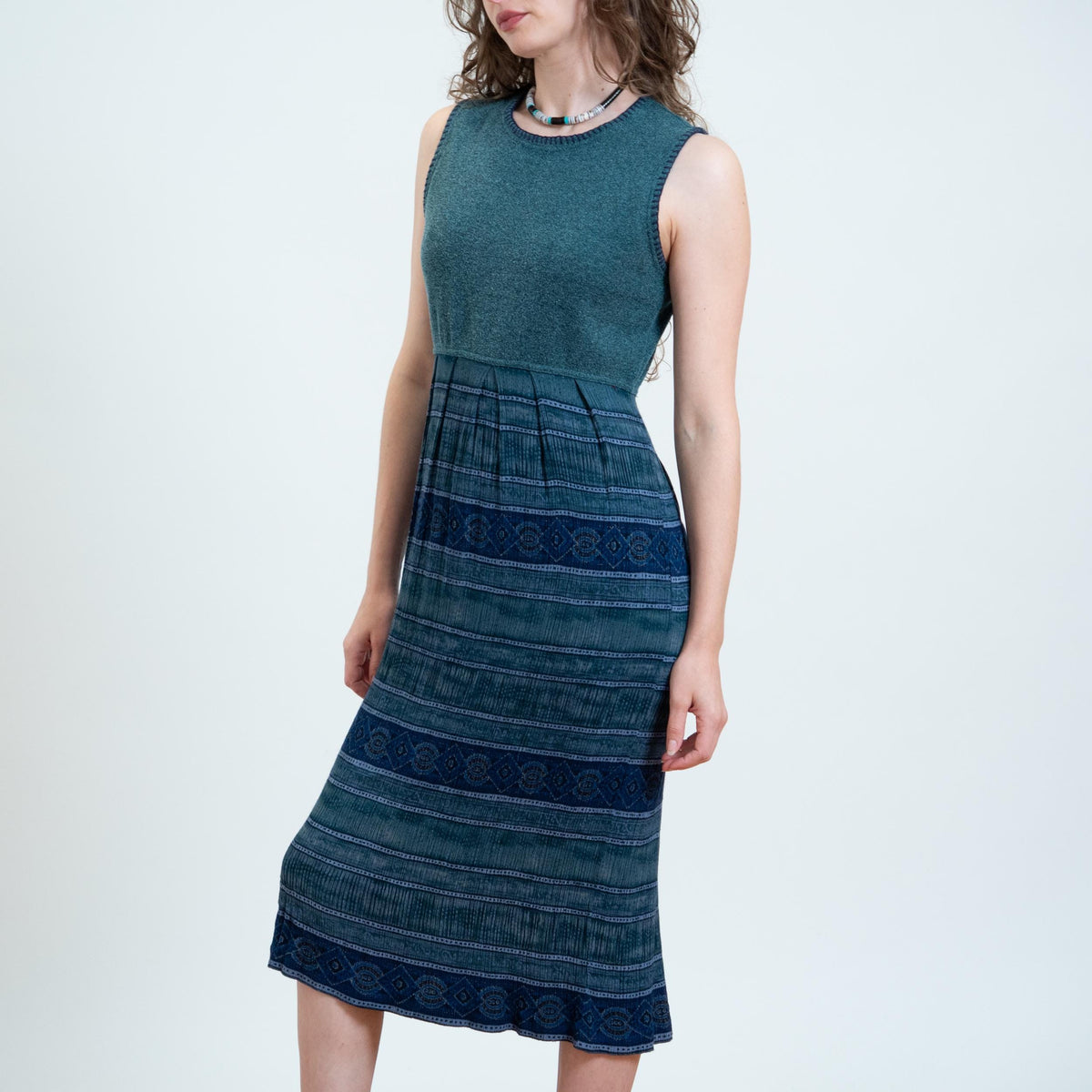 Vintage 90s Dark Teal Dress & Cardigan Set - Medium | Knit Matching Two Piece Outfit