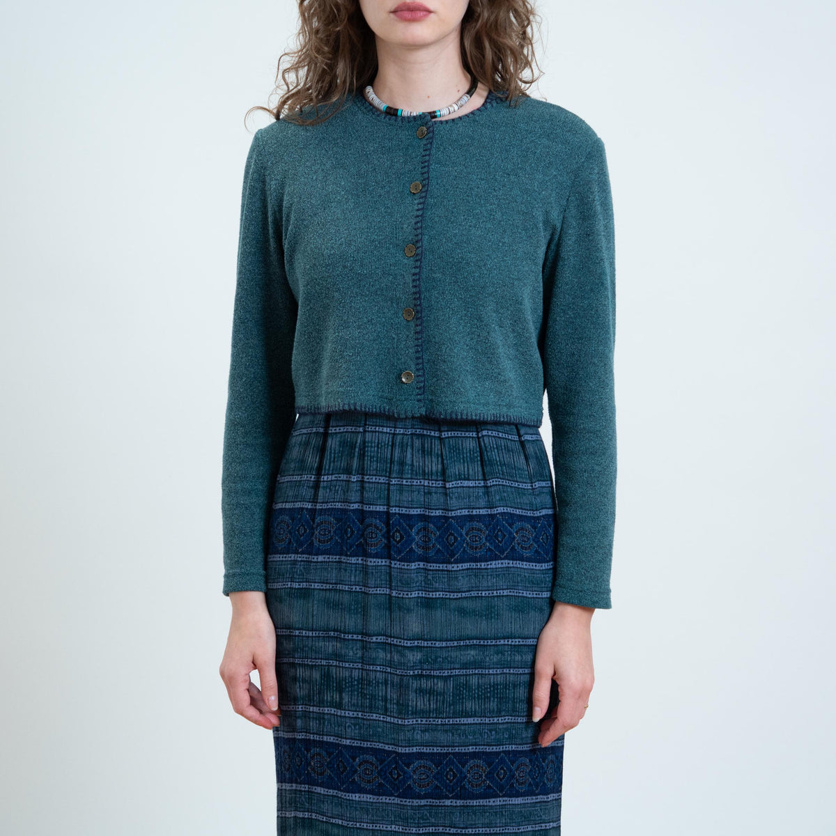 Vintage 90s Dark Teal Dress & Cardigan Set - Medium | Knit Matching Two Piece Outfit