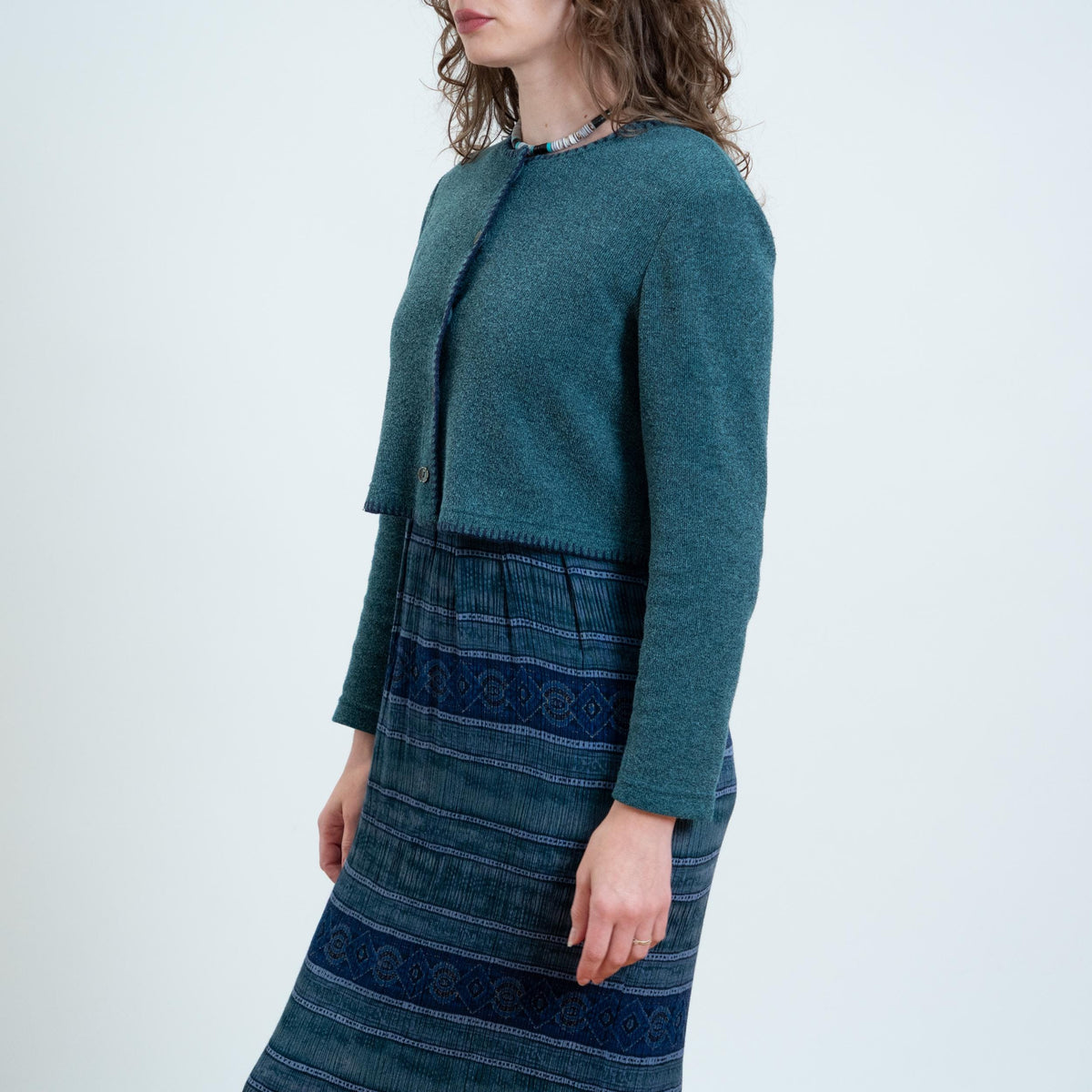 Vintage 90s Dark Teal Dress & Cardigan Set - Medium | Knit Matching Two Piece Outfit