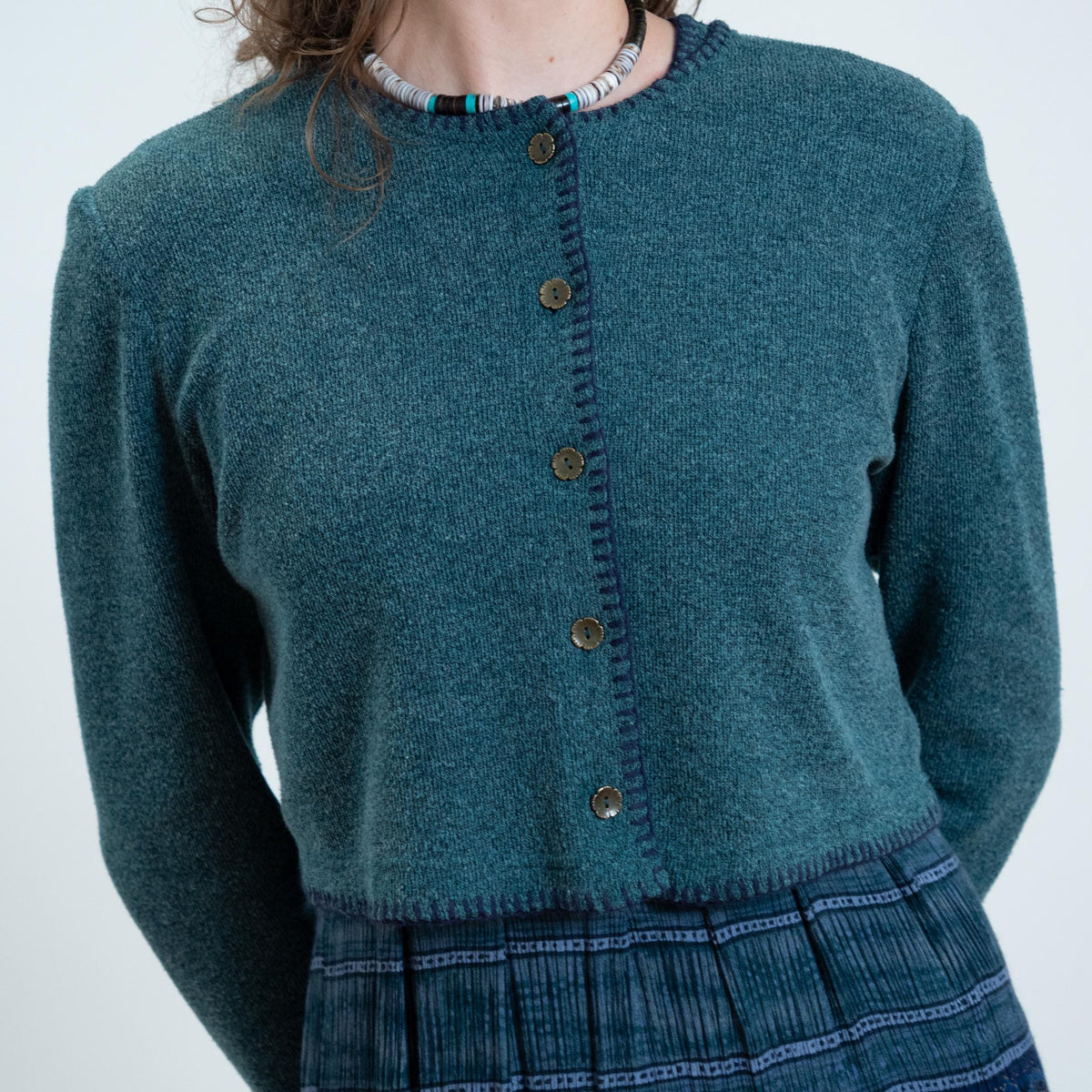Vintage 90s Dark Teal Dress & Cardigan Set - Medium | Knit Matching Two Piece Outfit