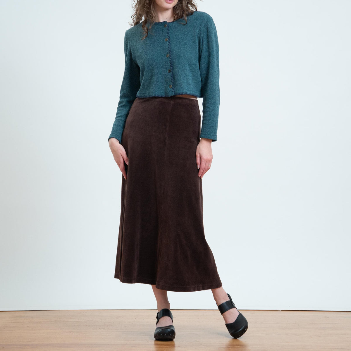 Vintage 80s Mauve Velvet Maxi Skirt - Small | Minimalist High Waisted A Line Fall Skirt