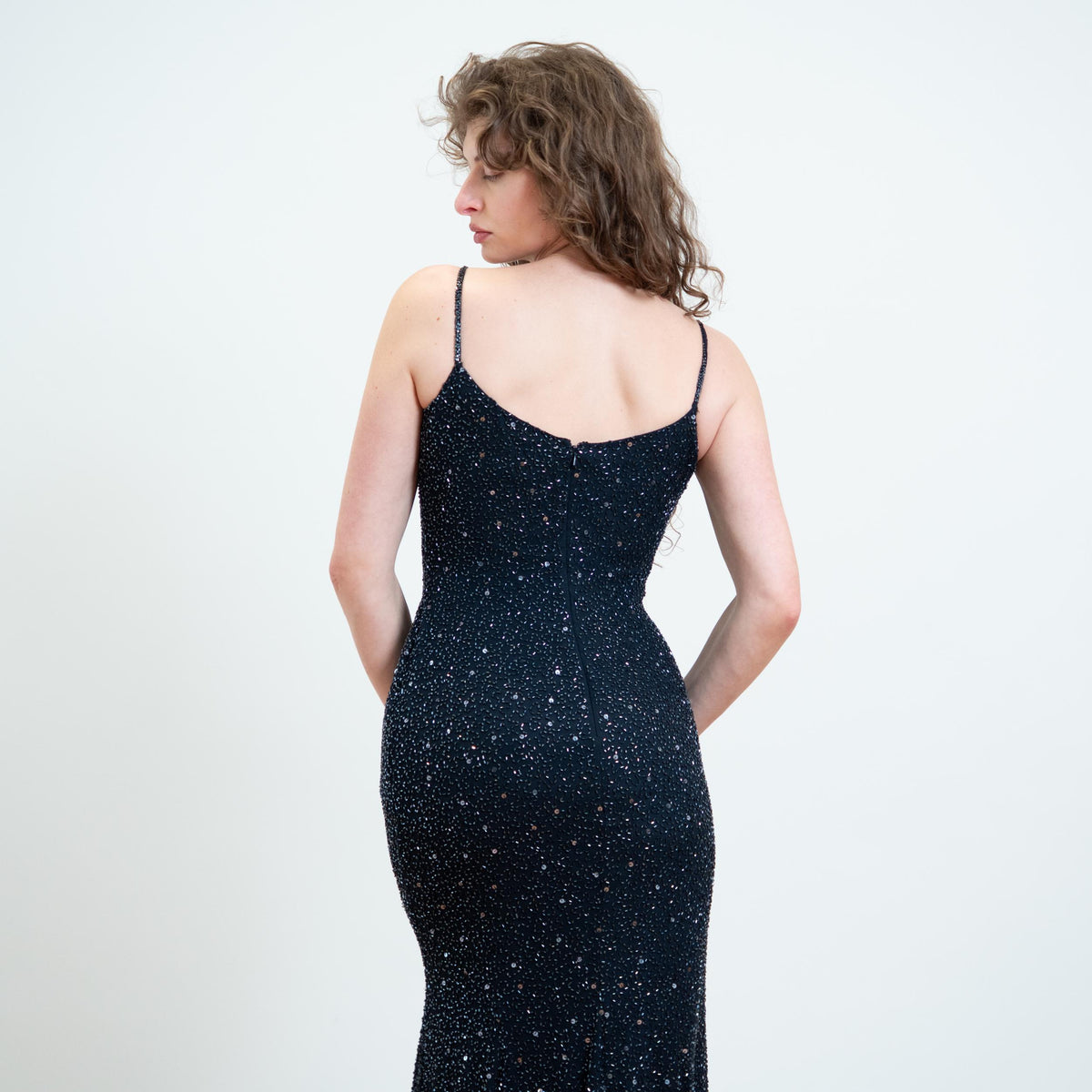 Vintage 90s Y2K Midnight Blue Beaded Gown, As Is - Small | Cristall Collection Bodycon Bias Cut Maxi Dress