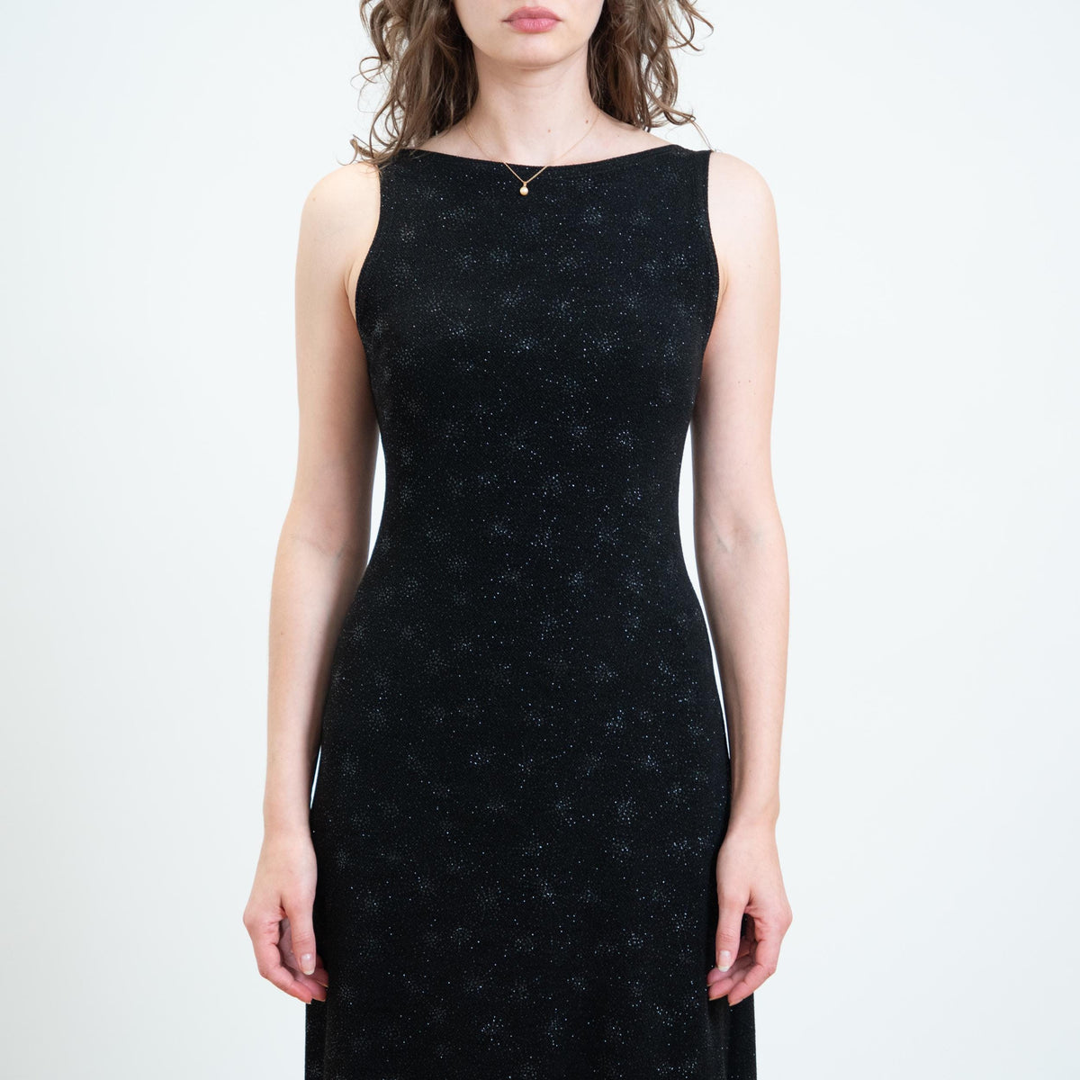 Vintage 90s Black Low Back Sparkle Gown - Medium | Low Back Sleeveless Party Dress
