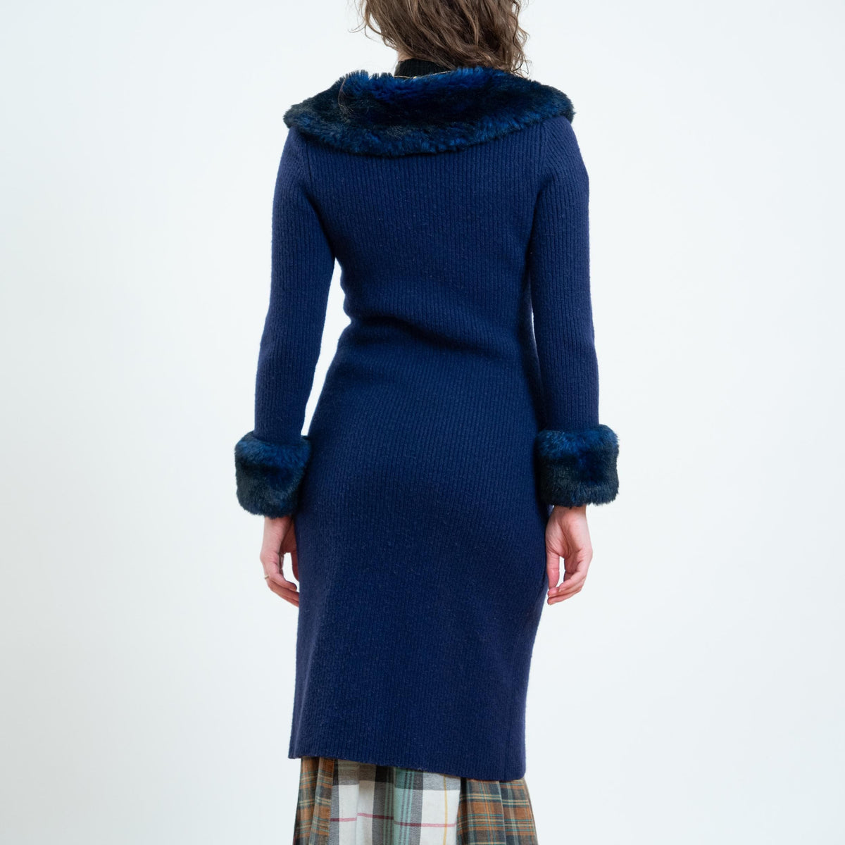 Vintage 90s Midnight Blue Plush Collar Duster Cardigan - XS to Small | Boho Whimsigoth Longline Sweater Cover Up