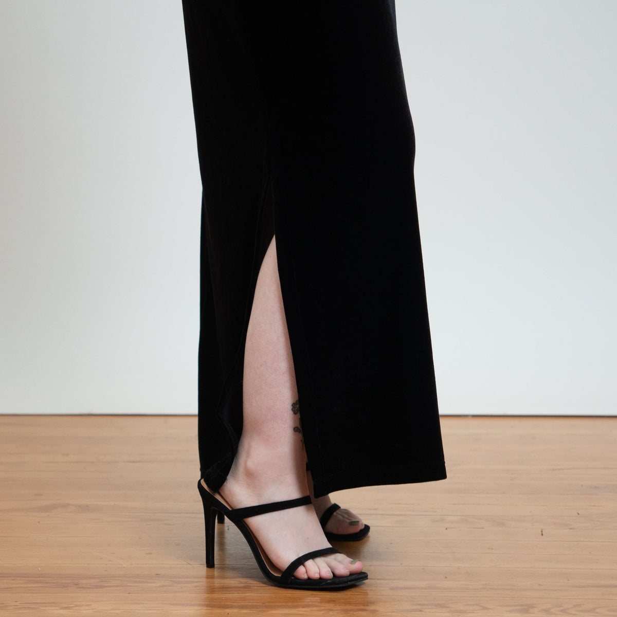 Vintage 90s Black Velvet Maxi Tank Dress - Large | Sleeveless Minimalist Grunge Dress