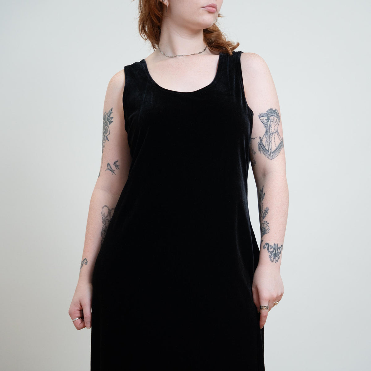 Vintage 90s Black Velvet Maxi Tank Dress - Large | Sleeveless Minimalist Grunge Dress