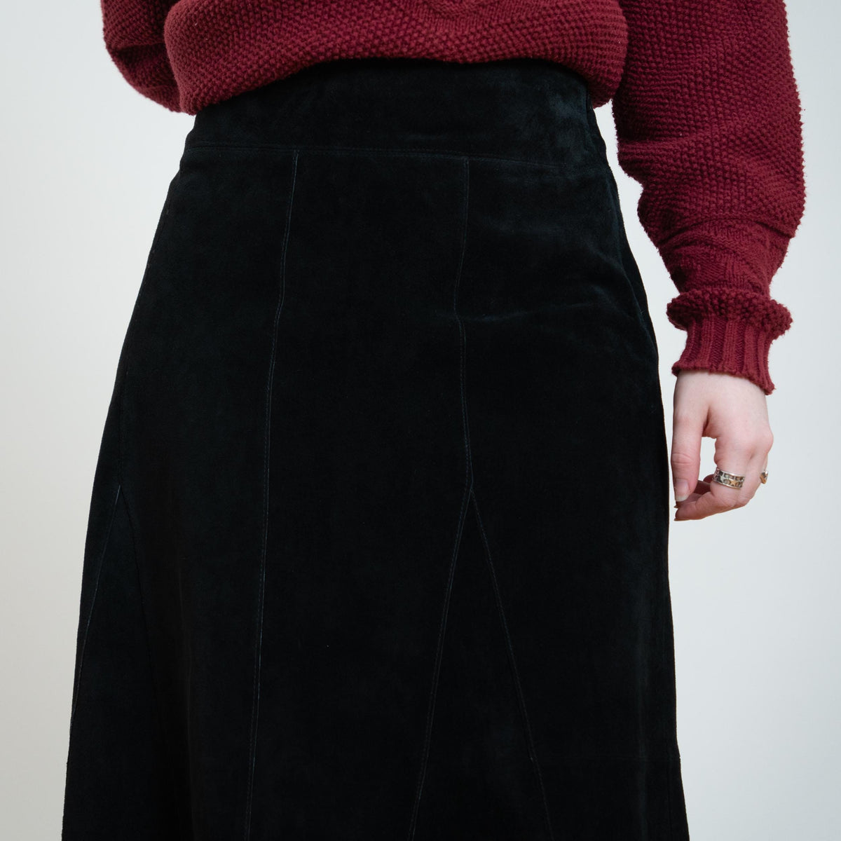 Vintage Y2K Black Suede Witchy Maxi Skirt - Extra Large, 37" Waist | High Waisted Long Leather Skirt