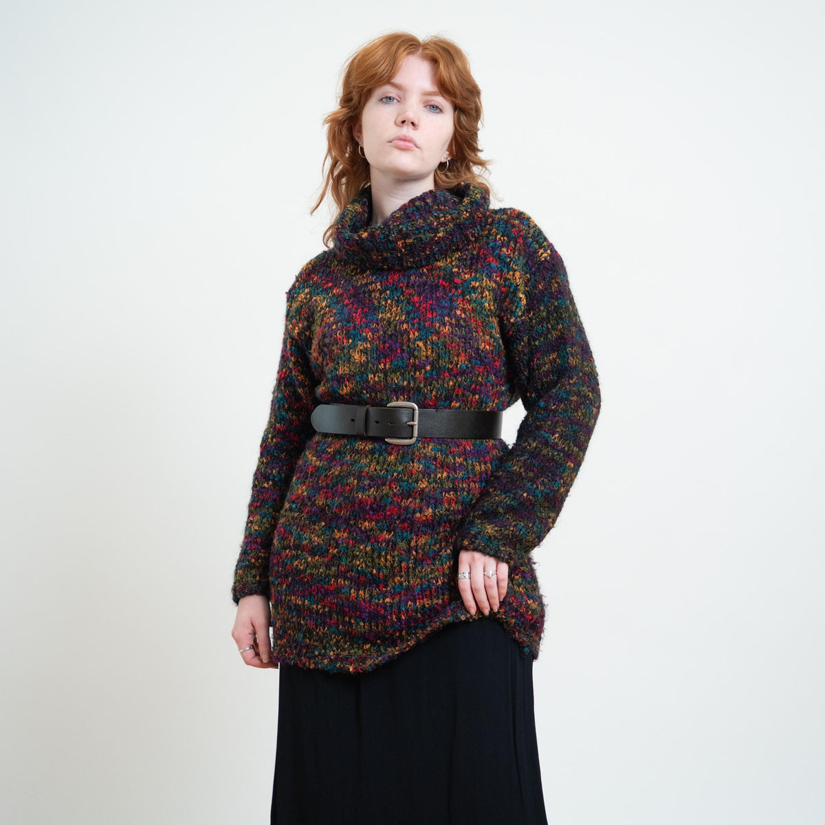 Vintage 90s Confetti Knit Mohair Turtleneck Sweater - Small to Medium | Boho Chunky Knit Longline Pullover