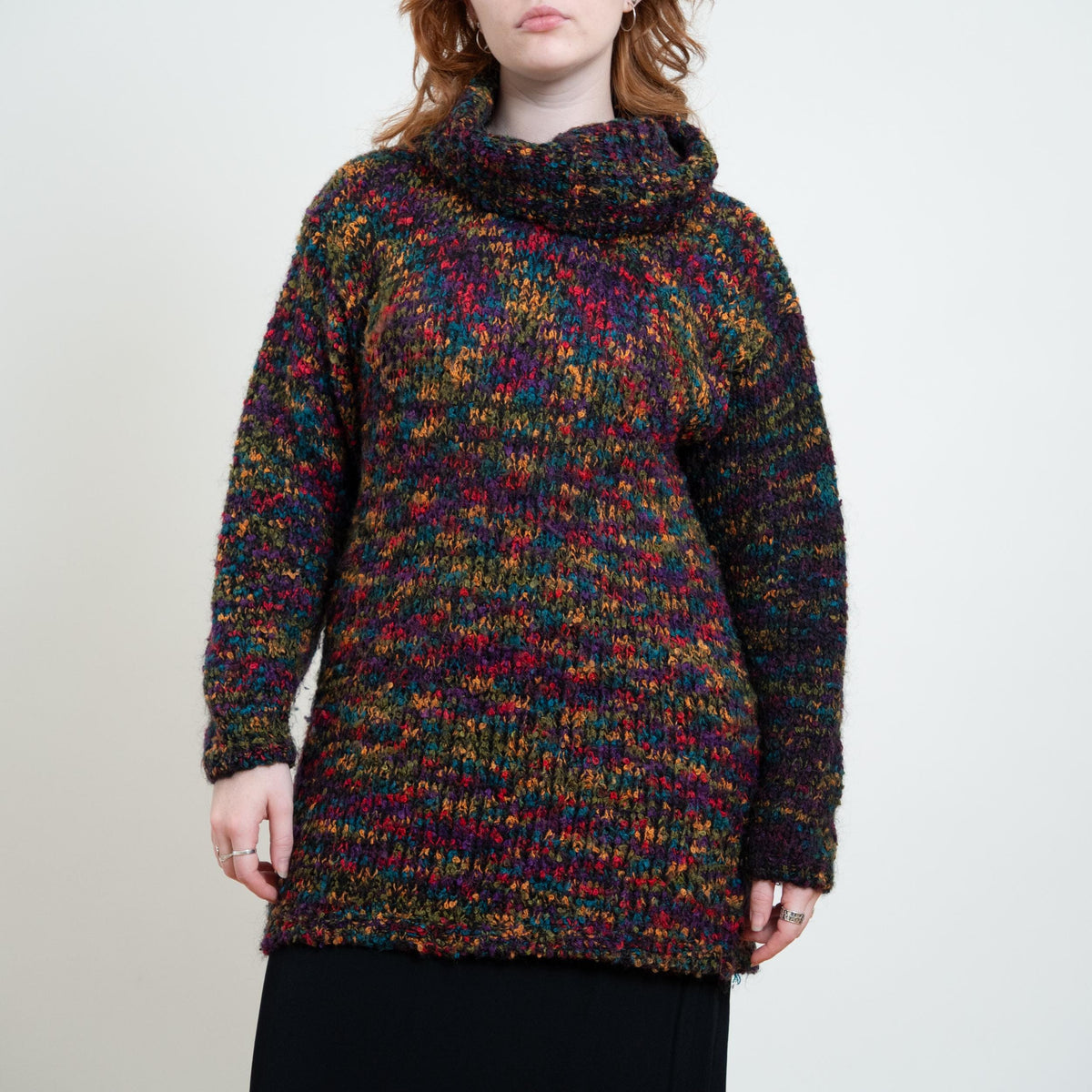 Vintage 90s Confetti Knit Mohair Turtleneck Sweater - Small to Medium | Boho Chunky Knit Longline Pullover