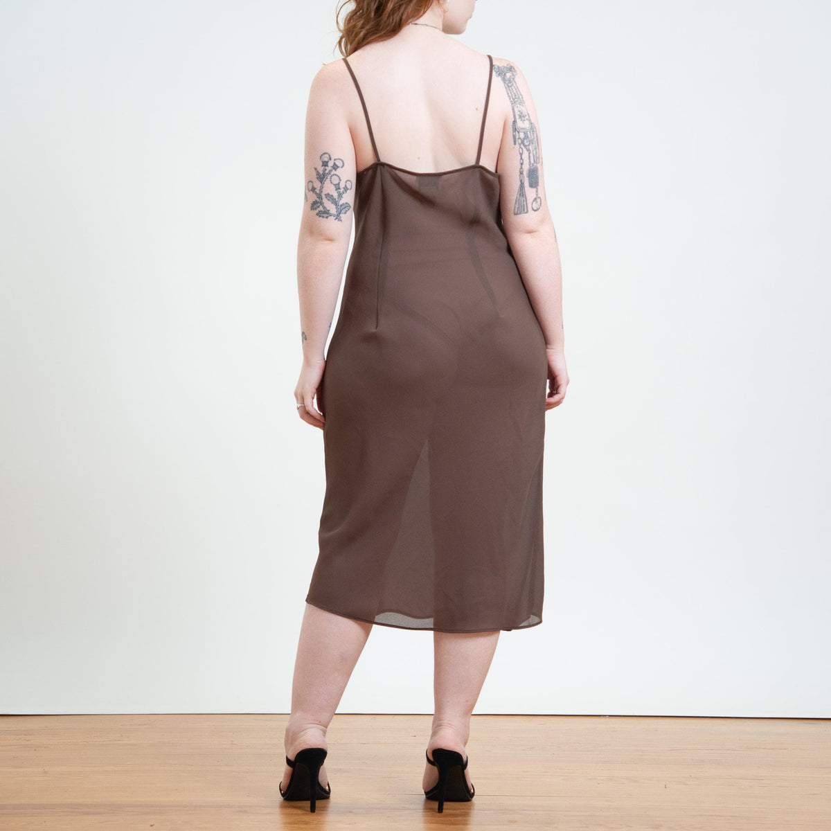 Vintage 90s Cocoa Brown Midi Slip Dress - Medium | Bias Cut Lace Bodice Lingerie