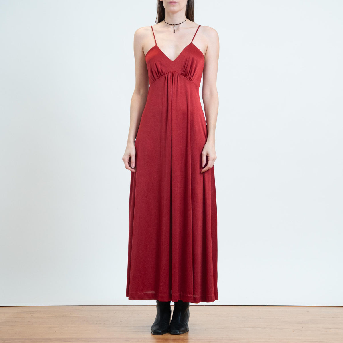 Vintage 70s Wine Red Maxi Party Dress - Small | Boho Spaghetti Strap Grecian Disco Dress
