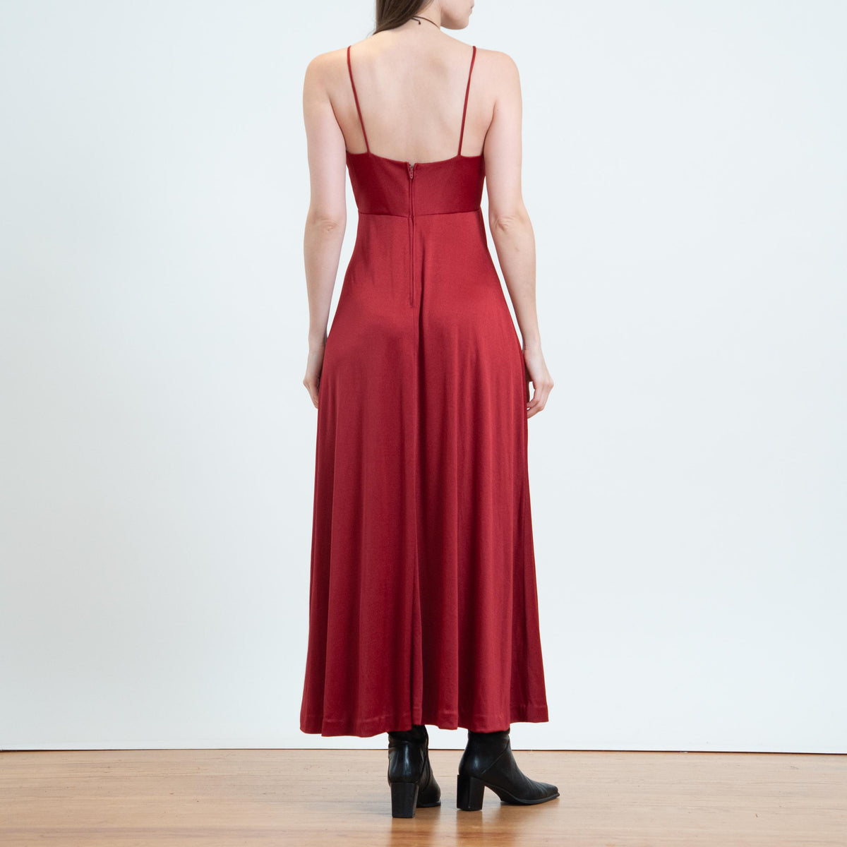 Vintage 70s Wine Red Maxi Party Dress - Small | Boho Spaghetti Strap Grecian Disco Dress